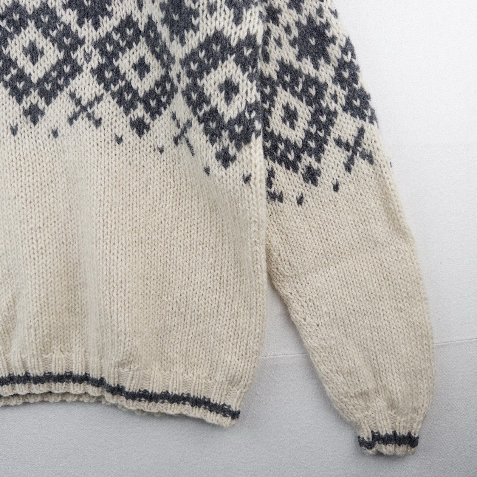 90’s Vintage J Crew Oarsman Wool Sweater Men’s M Fair Isle Chunky Gray Cream