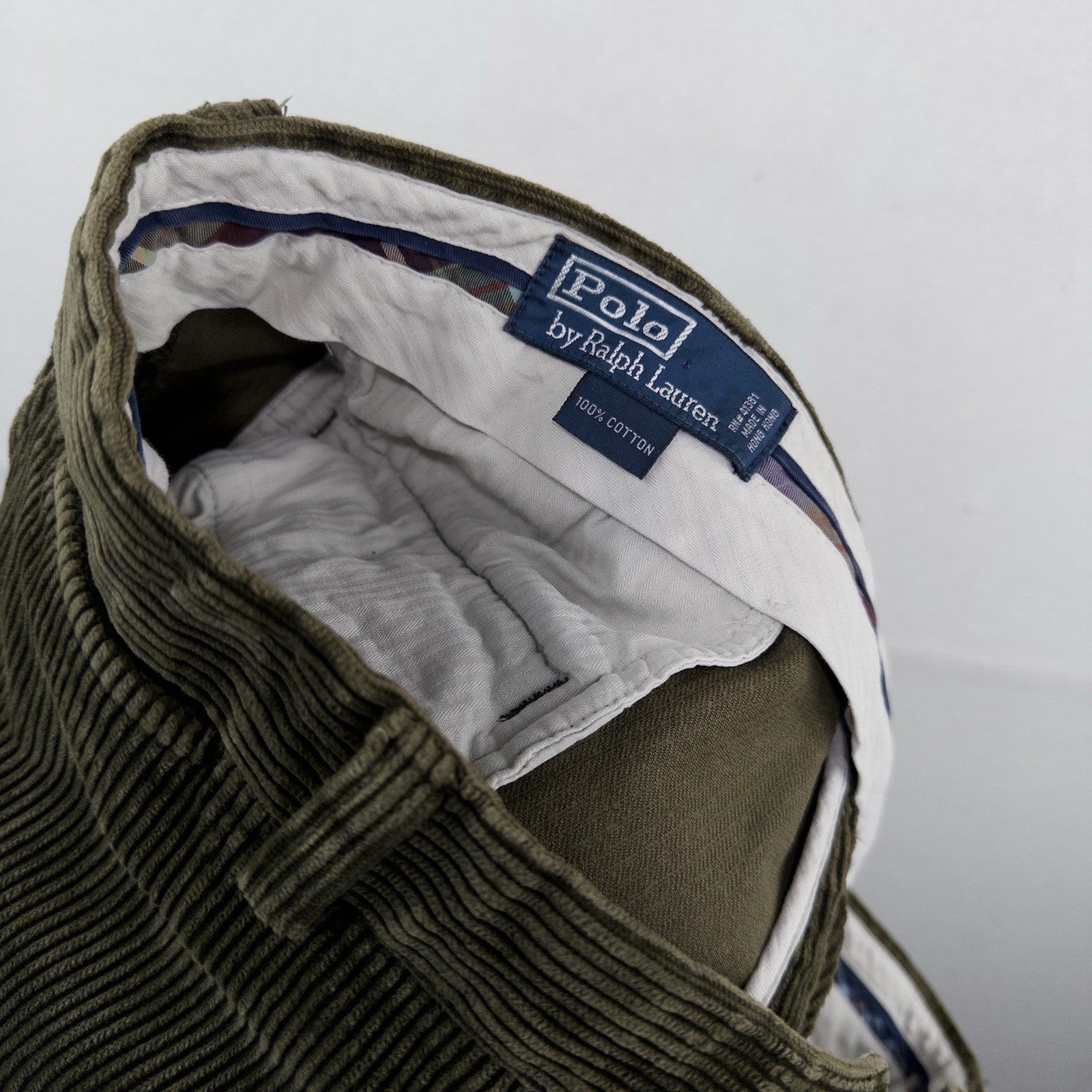 90's Vtg Polo Ralph Lauren Corduroy Pant Mens 38x32 Olive Green Wide Wale