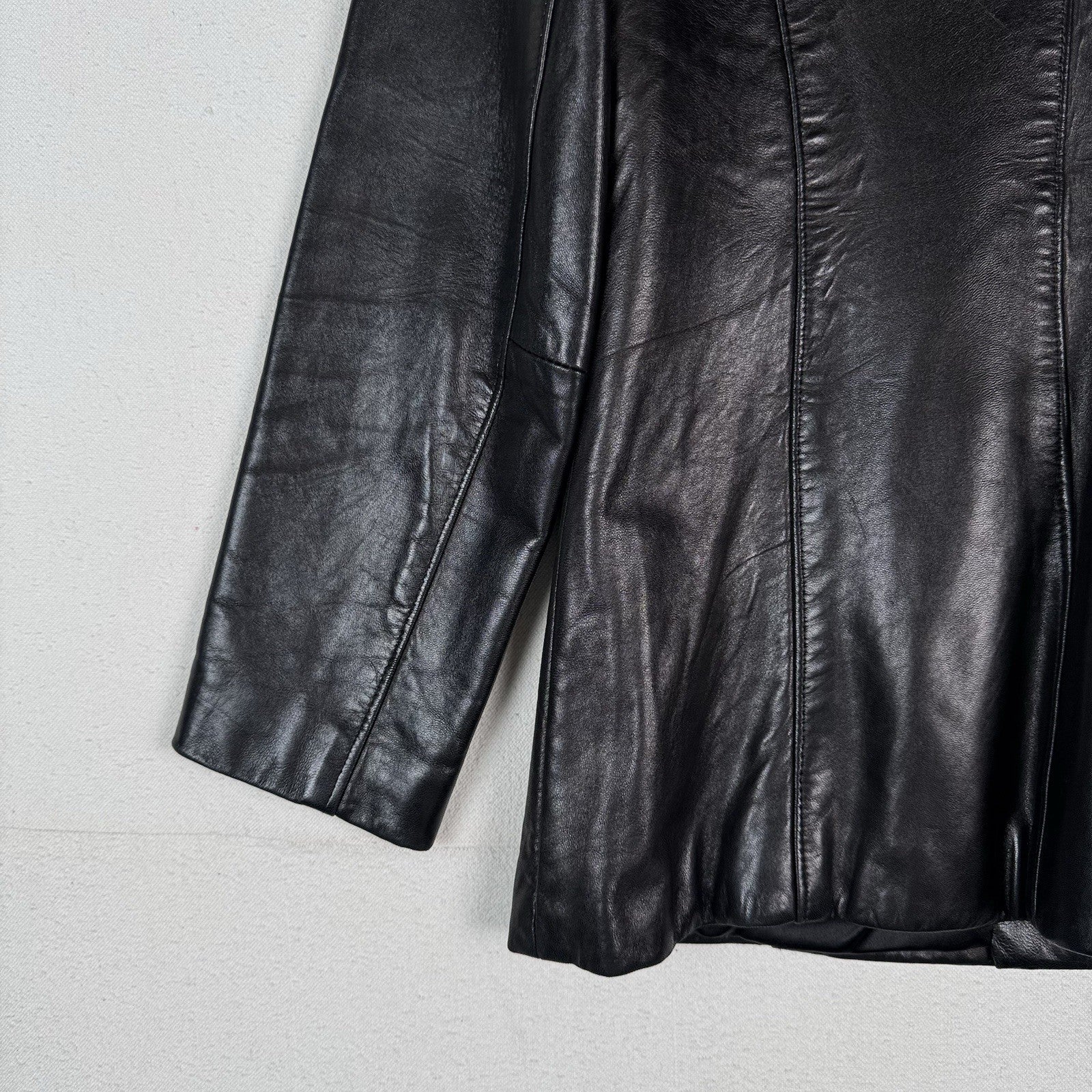 Oscar Leopold Women's Black Calf Leather Jacket  - Large