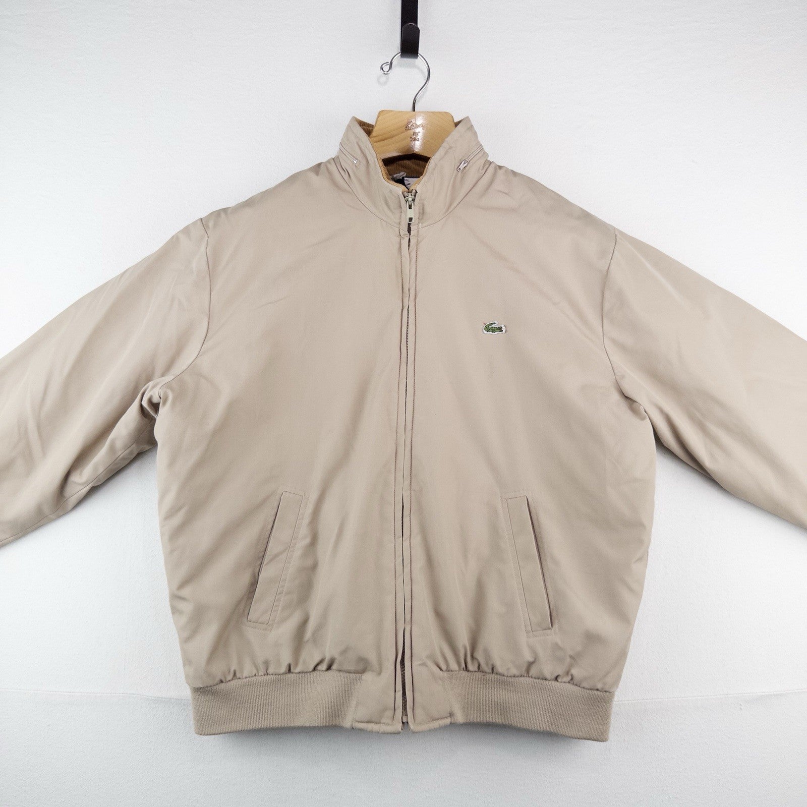 80’s Vtg IZOD Lacoste Bomber Jacket Men’s Large Quilted Down Corduroy Collar