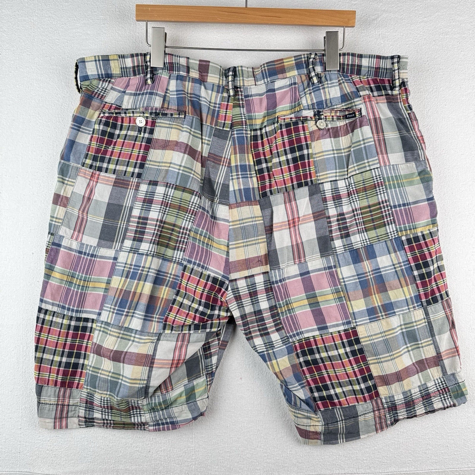 Vintage Polo Ralph Lauren Madras Plaid Shorts Mens 44T Patchwork 10”