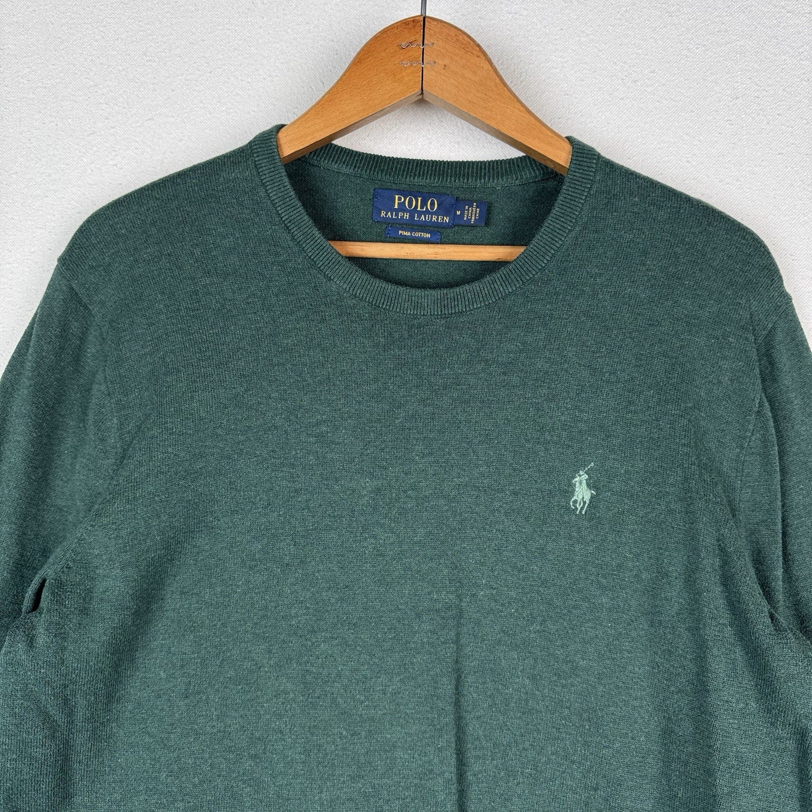 Polo Ralph Lauren Men’s Green Pima Cotton Pullover Sweater Crewneck Medium