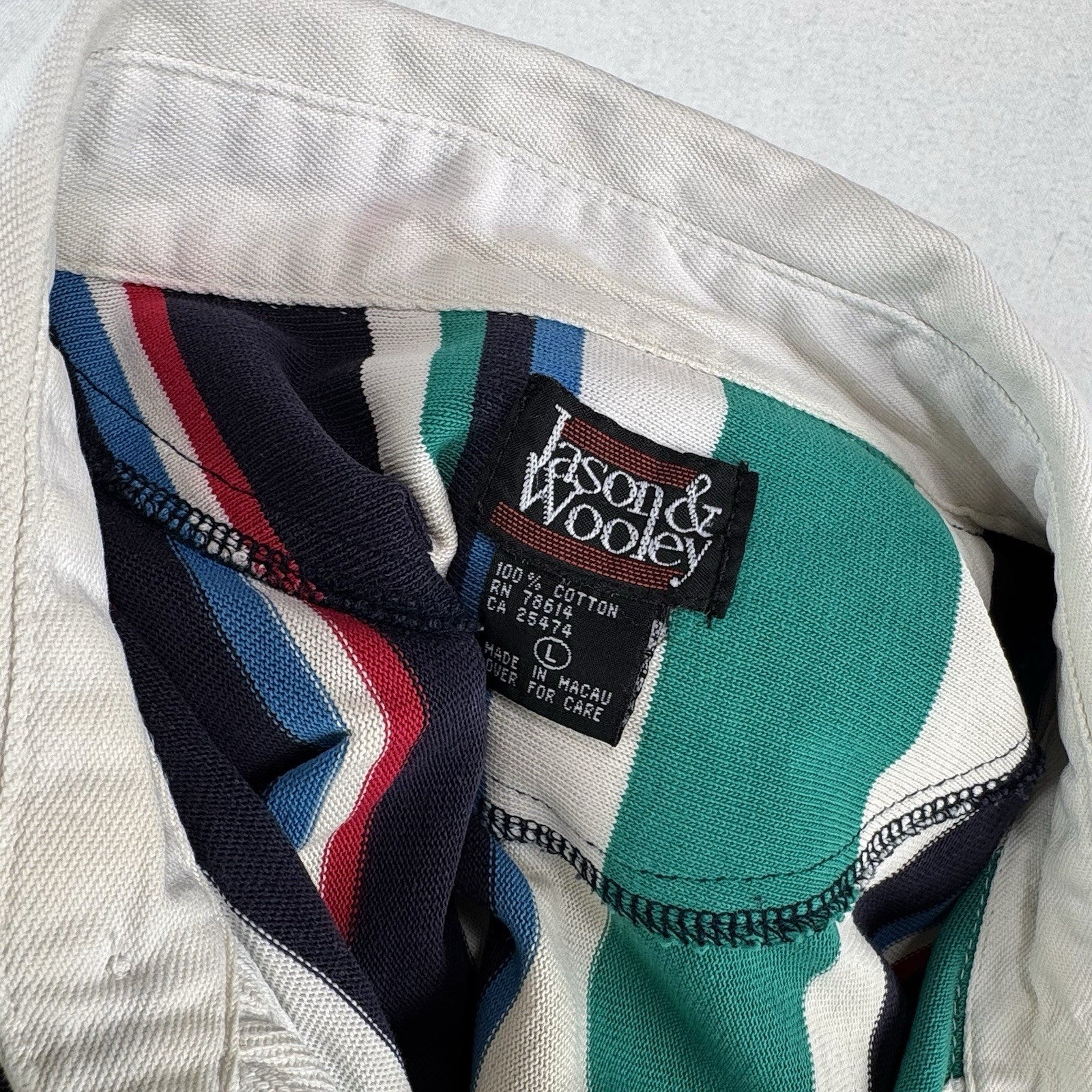 80’s Vtg Jason & Wooley Men’s L Multi Color Striped Rugby Long Sleeve