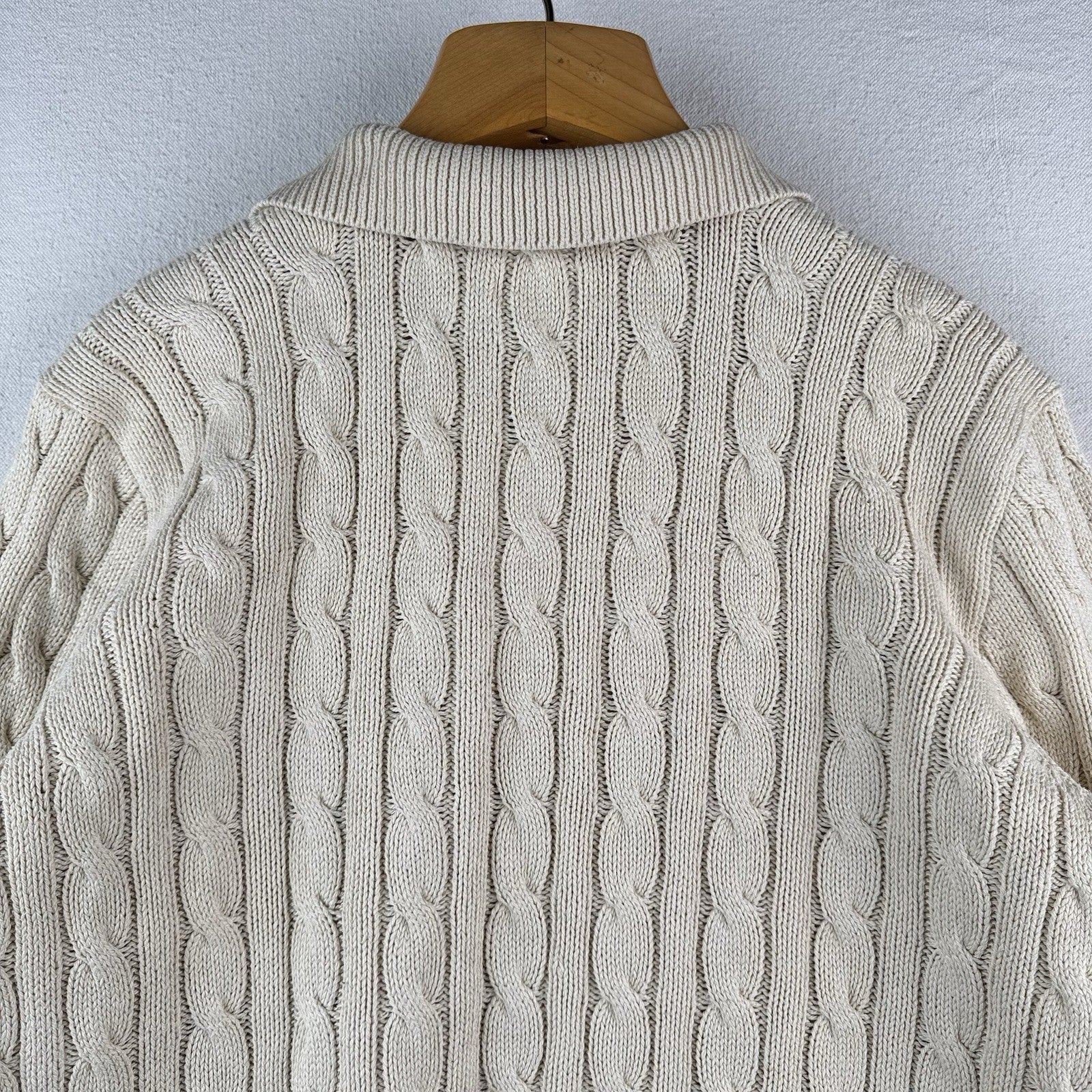 Vintage Polo Ralph Lauren Mens XL Cream Collared Cable Knit Sweater Pima Cotton