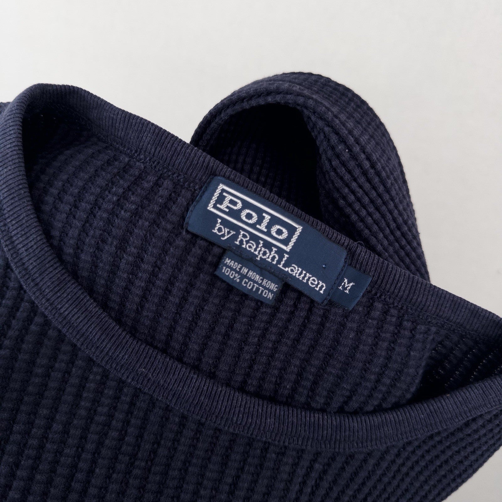 90’s Vtg Polo Ralph Lauren Mens M Waffle Knit Thermal Long Sleeve Shirt Navy