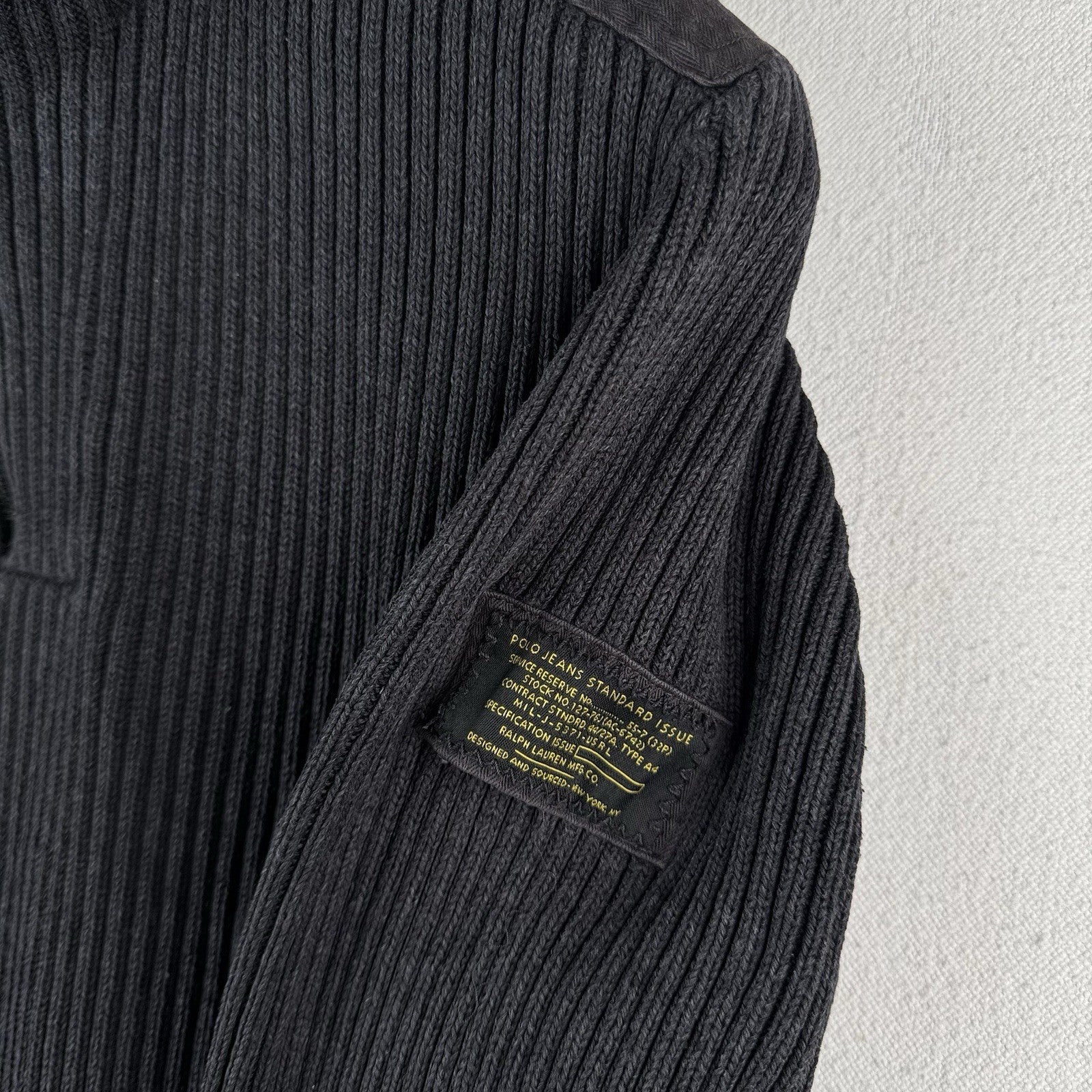 Vtg Polo Jeans Co Ralph Lauren Men’s L Military 1/4 Zip Ribbed Knit Sweater Gray