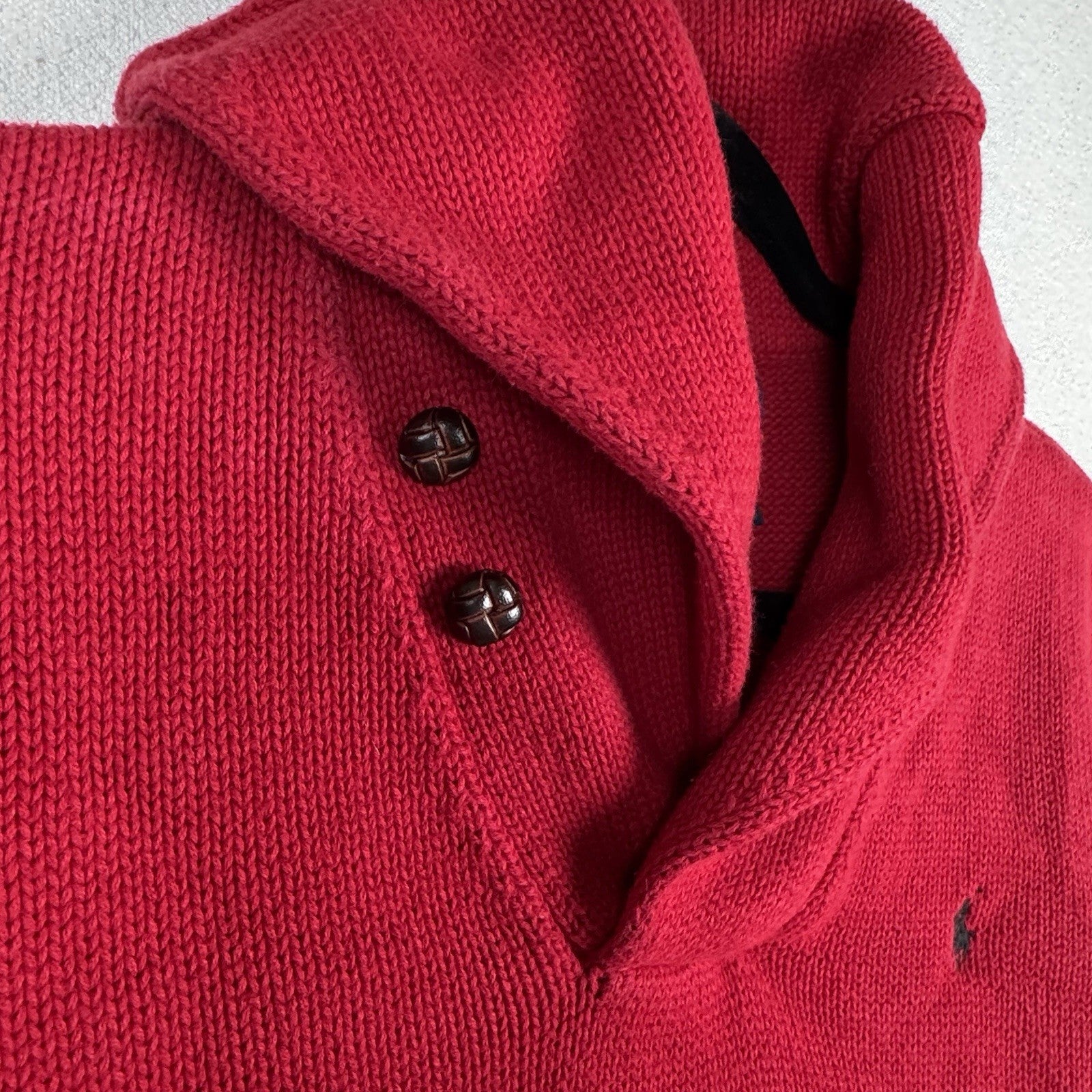 Polo Ralph Lauren Youth Red Shawl Collar Knit Sweater Boy’s XL (18-20)