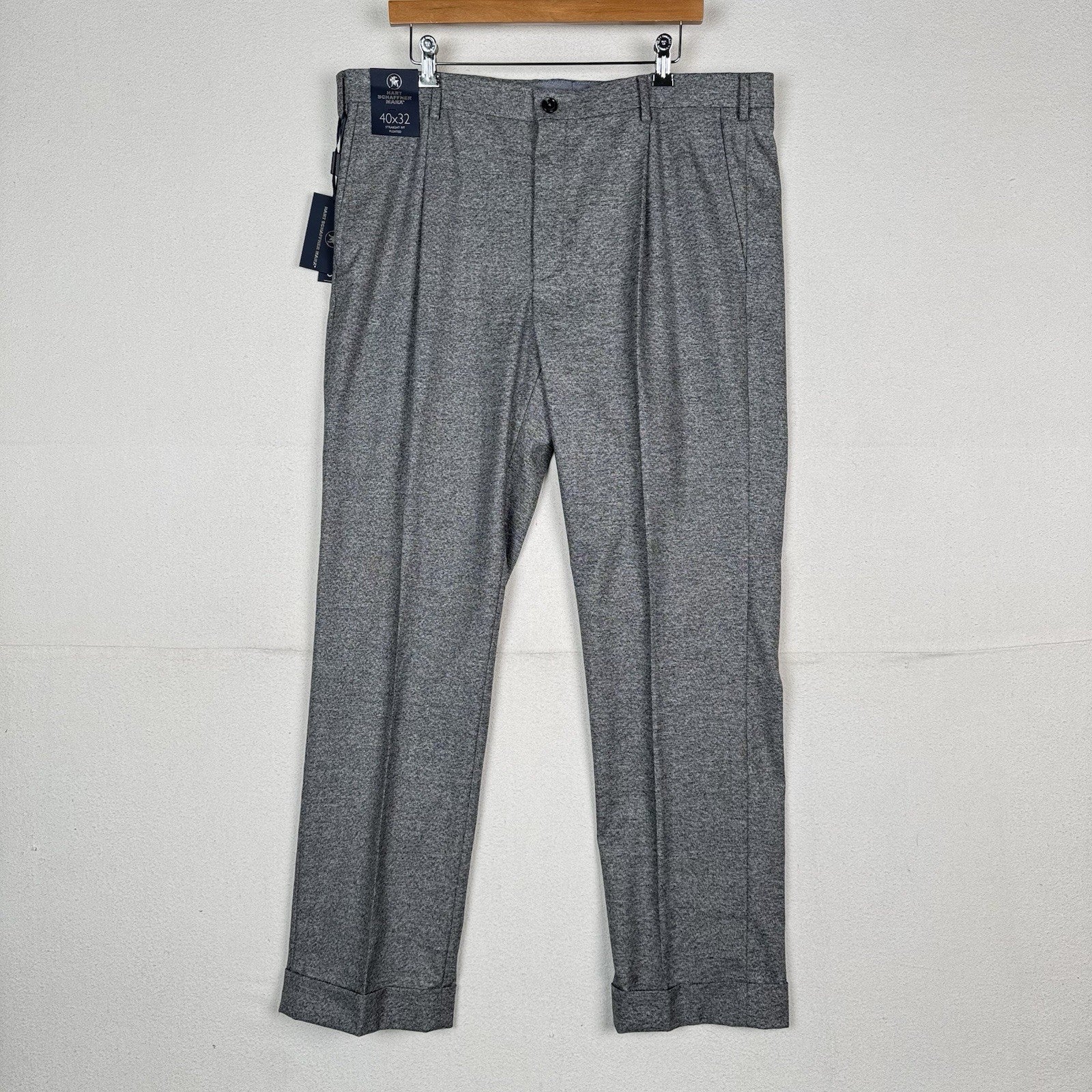 NWT Hart Schaffner Marx Mens 40x32 Gray Heathered Pleated Stretch Straight Pants