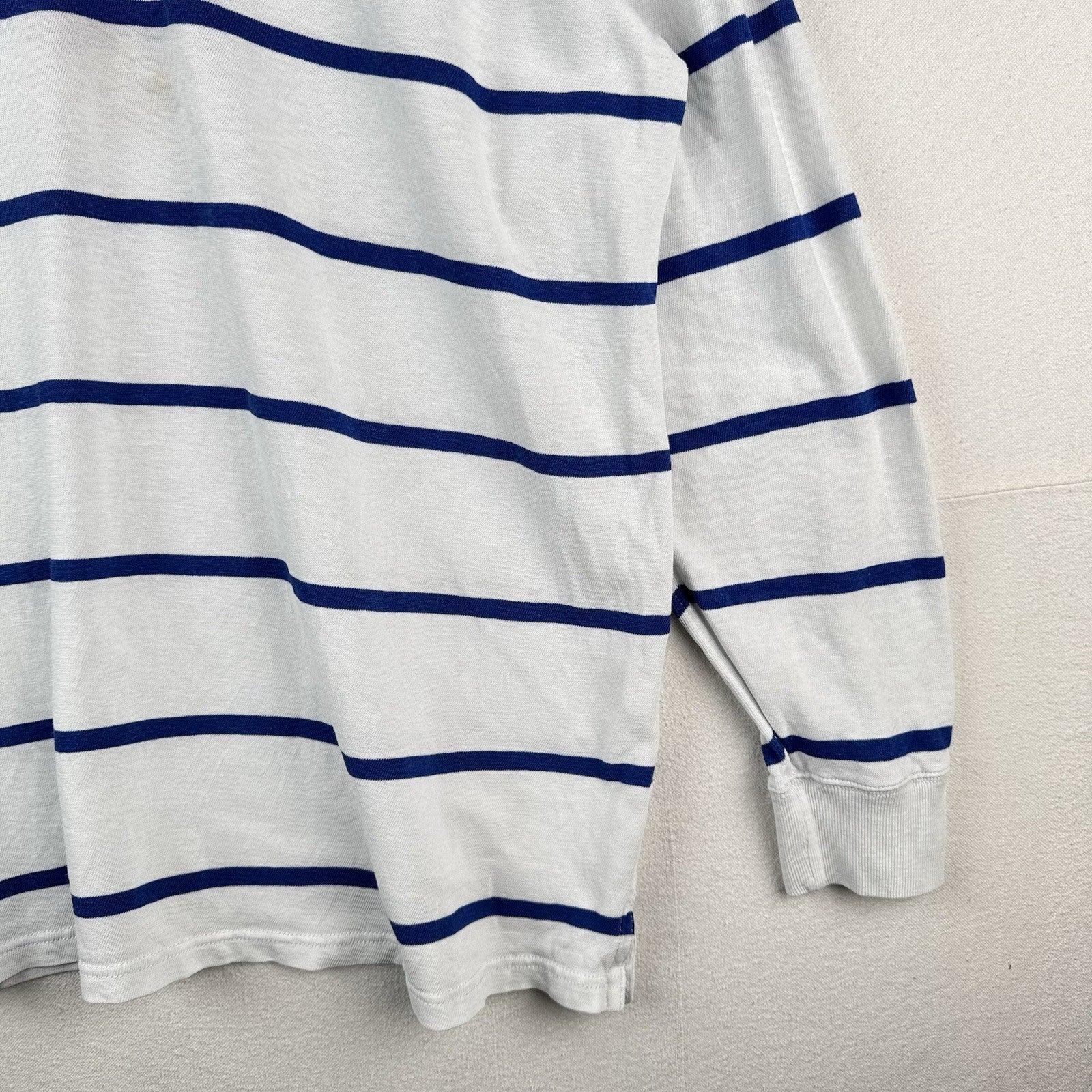 90’s Vtg Polo Ralph Lauren Rugby Shirt Mens 3XLT White Blue Stripe Lightweight