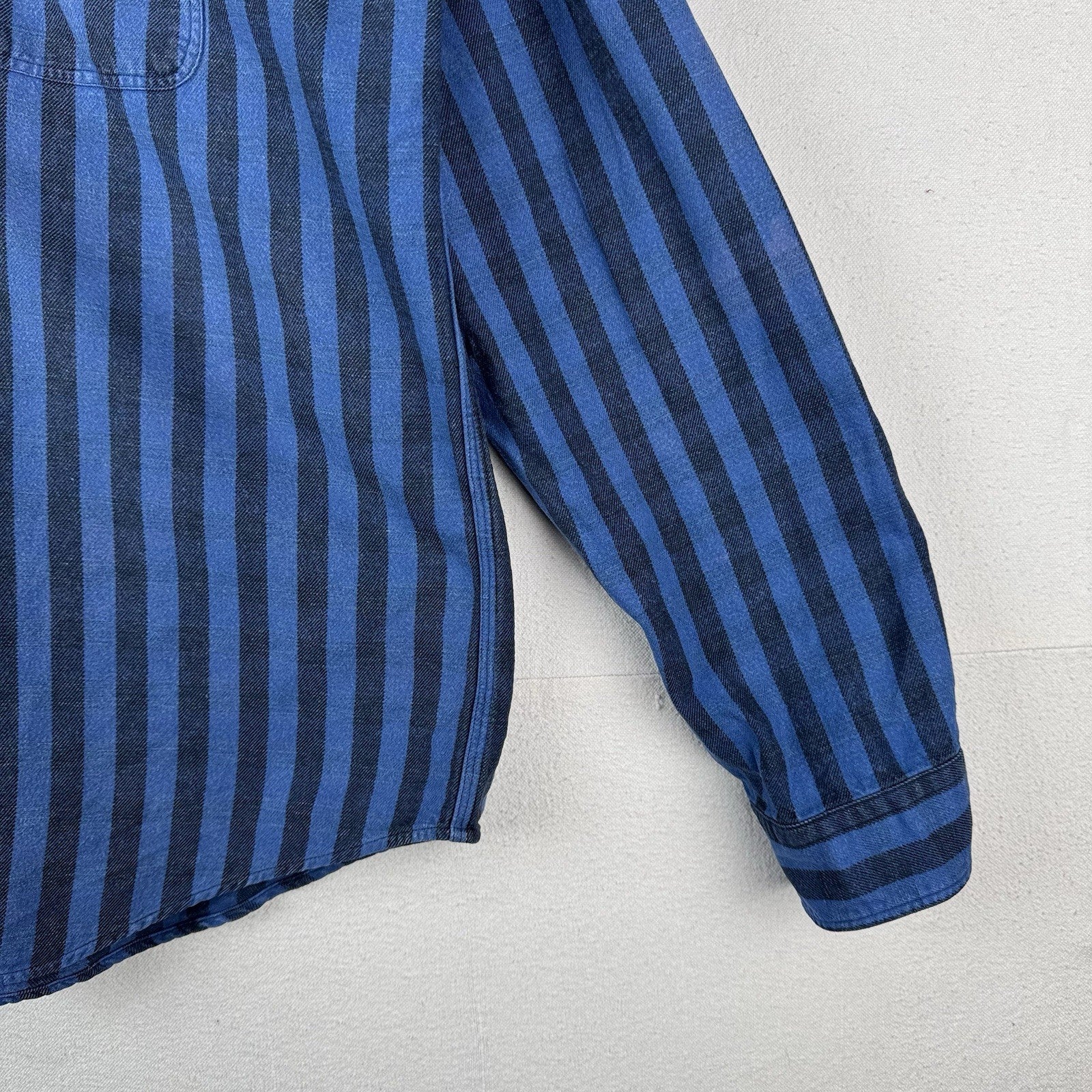 90’s Vtg Polo Ralph Lauren Indigo Blue Stripe Men’s 2XL Heavyweight Shirt *Read