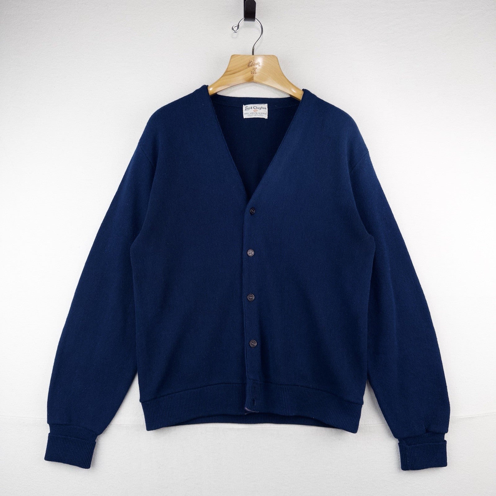 70’s Vtg Lord Clayton Virgin Acrylic Cardigan Navy Blue Men’s Medium (40)