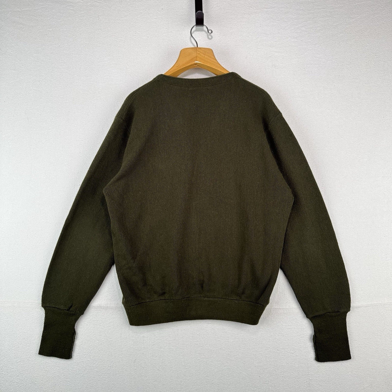 80’s Vintage Izod Cardigan Sweater Men's Large Olive Army Khaki Green Made USA