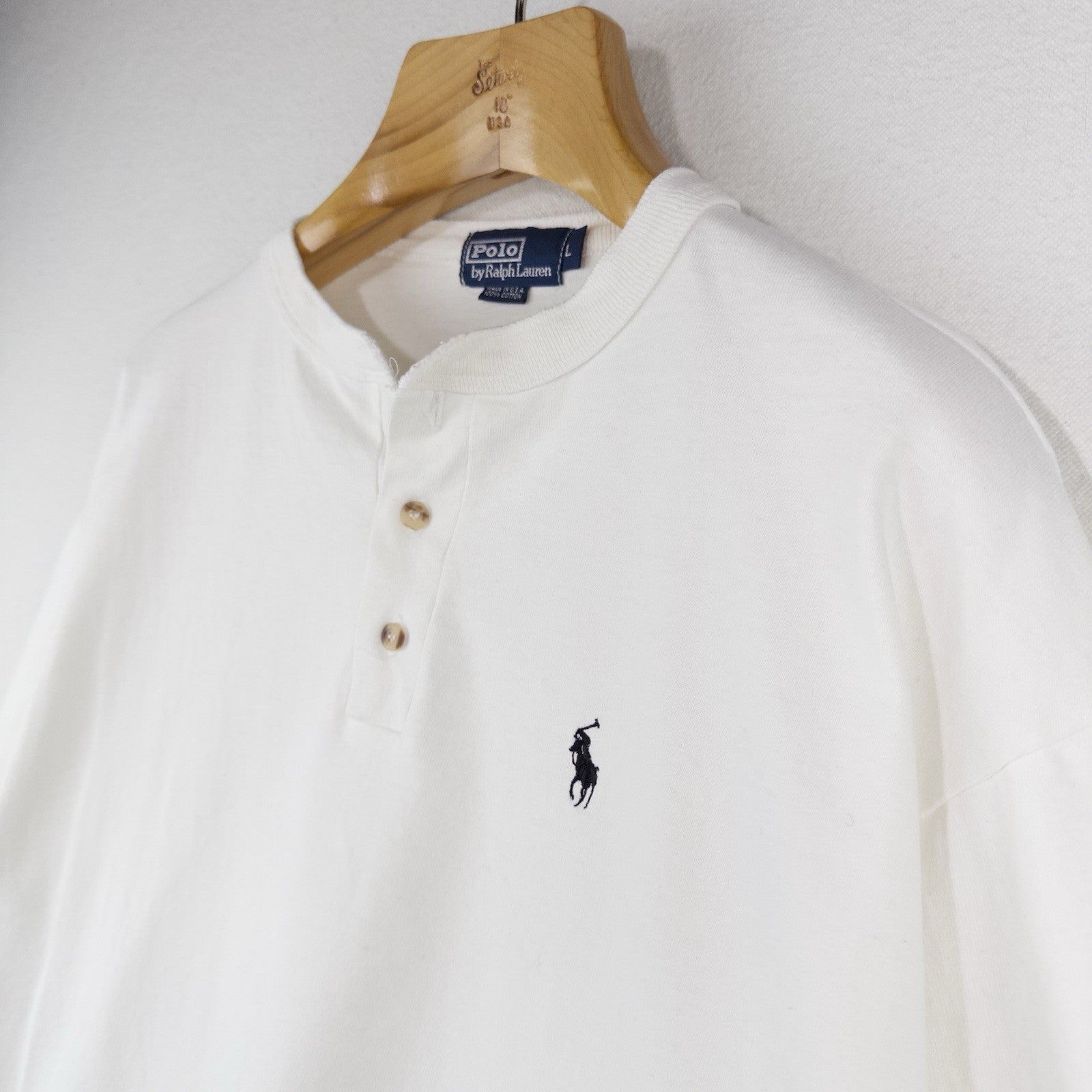 80’s Vtg Polo Ralph Lauren Henley Shirt Men’s L White Long Sleeve Made In USA