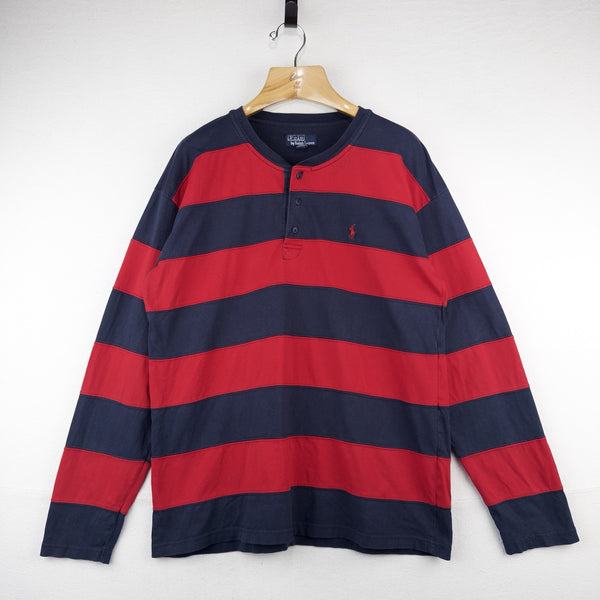 90’s Vtg Polo Ralph Lauren Henley Colorblock Striped Long Sleeve Shirt Men’s L