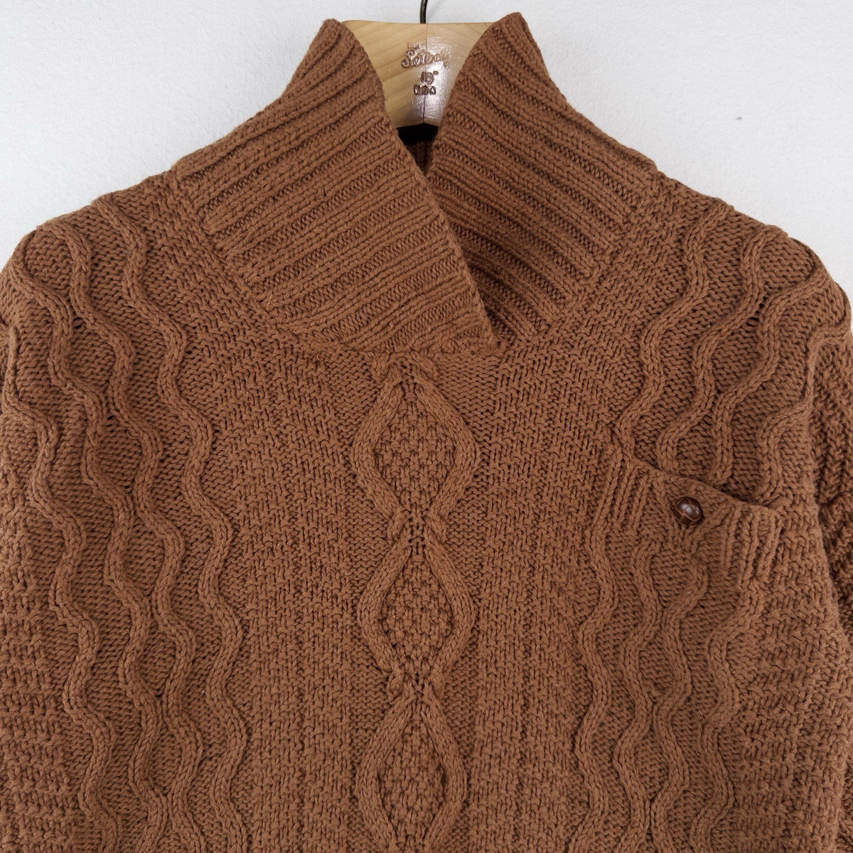 Cambridge Dry Goods Brown Cable Knit Wool Shawl Collar Sweater Women’s Small
