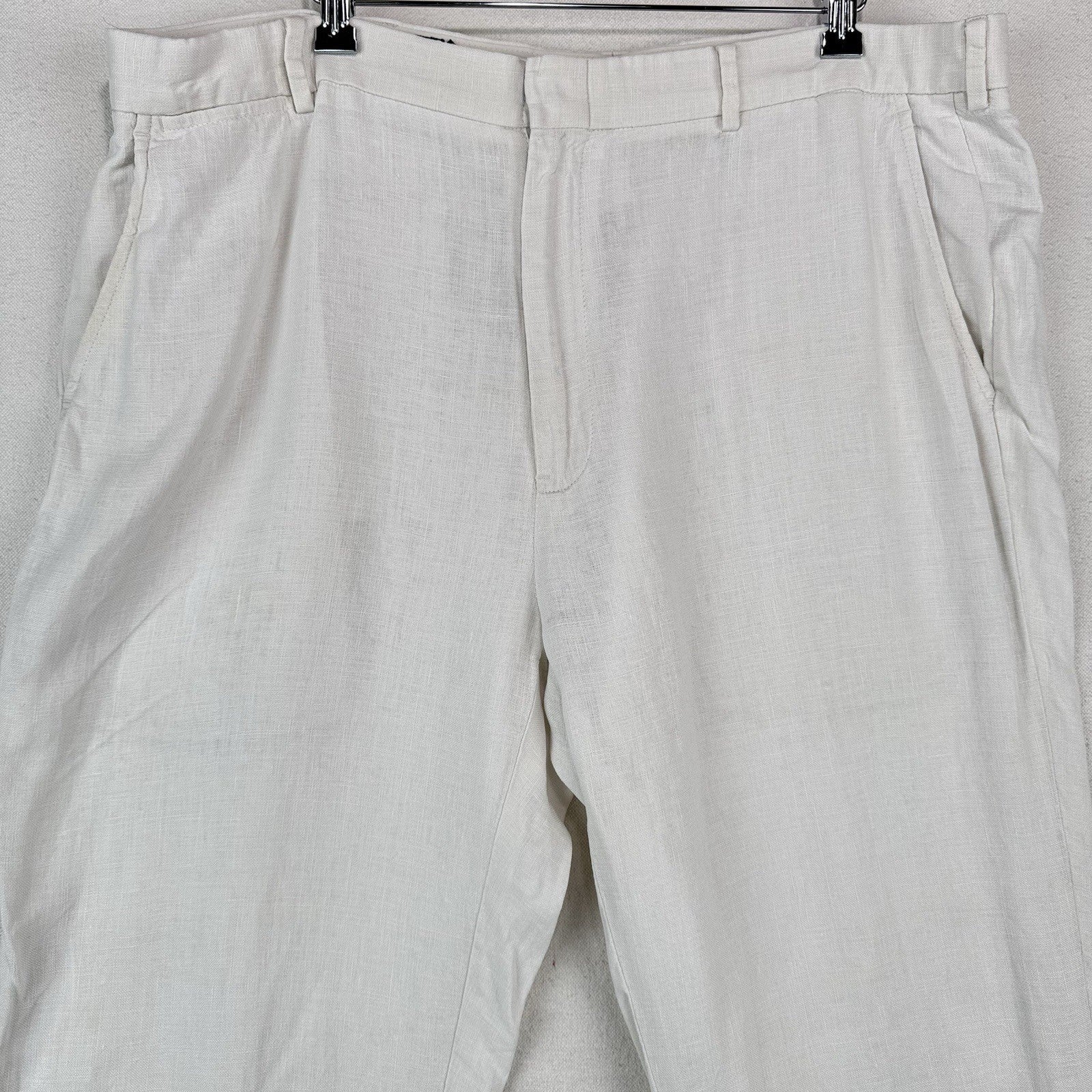 90’s Vtg Polo Ralph Lauren Mens 40x34 (38x32) Bone White Linen Pants Flat Front