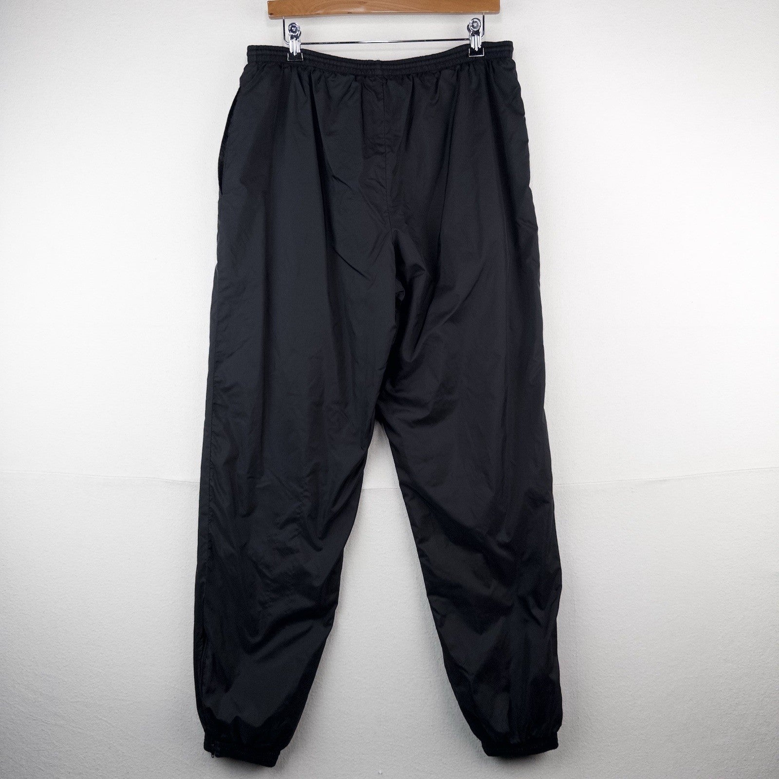 90s Vtg Nike Nylon Jogger Pants Men’s Large Black Drawstring Lined Zip Ankle