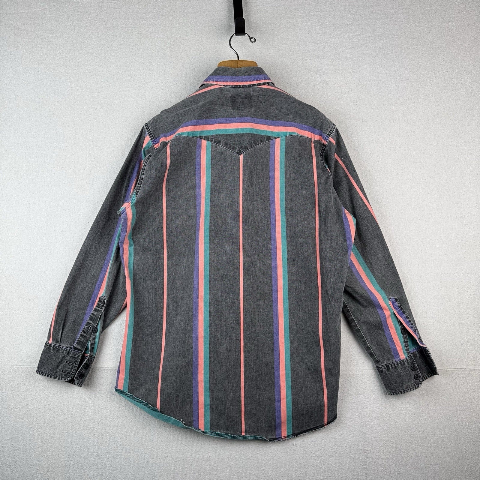 Vtg Wrangler Brushpopper Shirt Men 16.5x35 Pink Blue Stripe Western Cowboy Rodeo