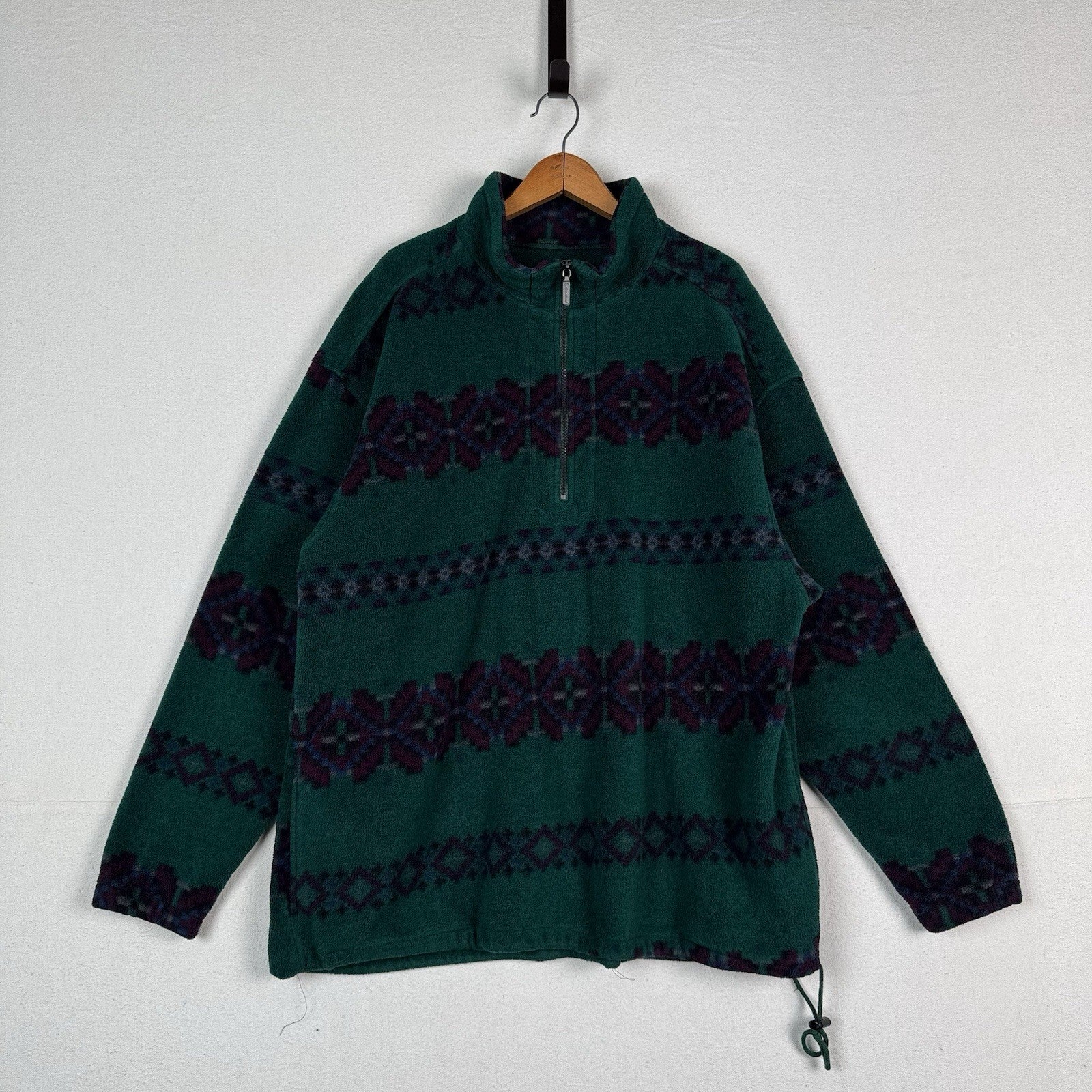 Vtg Eddie Bauer Fleece 1/4 Zip Pullover Jacket Ski Aztec Navajo Green 90's XL T