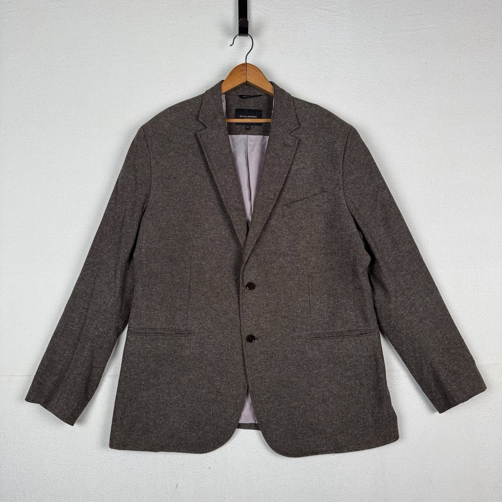 Banana Republic Mens Tailored Fit 48L Brown Textured Weave Italian Elbow Patches