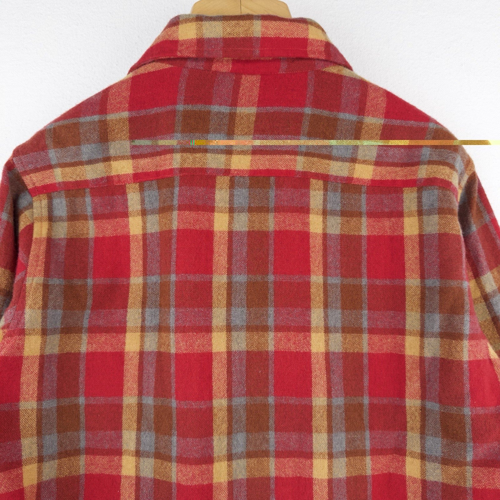 60’s Vtg Kings Road Sears Men’s M Full Cut Flannel Shirt Wool Red Yellow Plaid