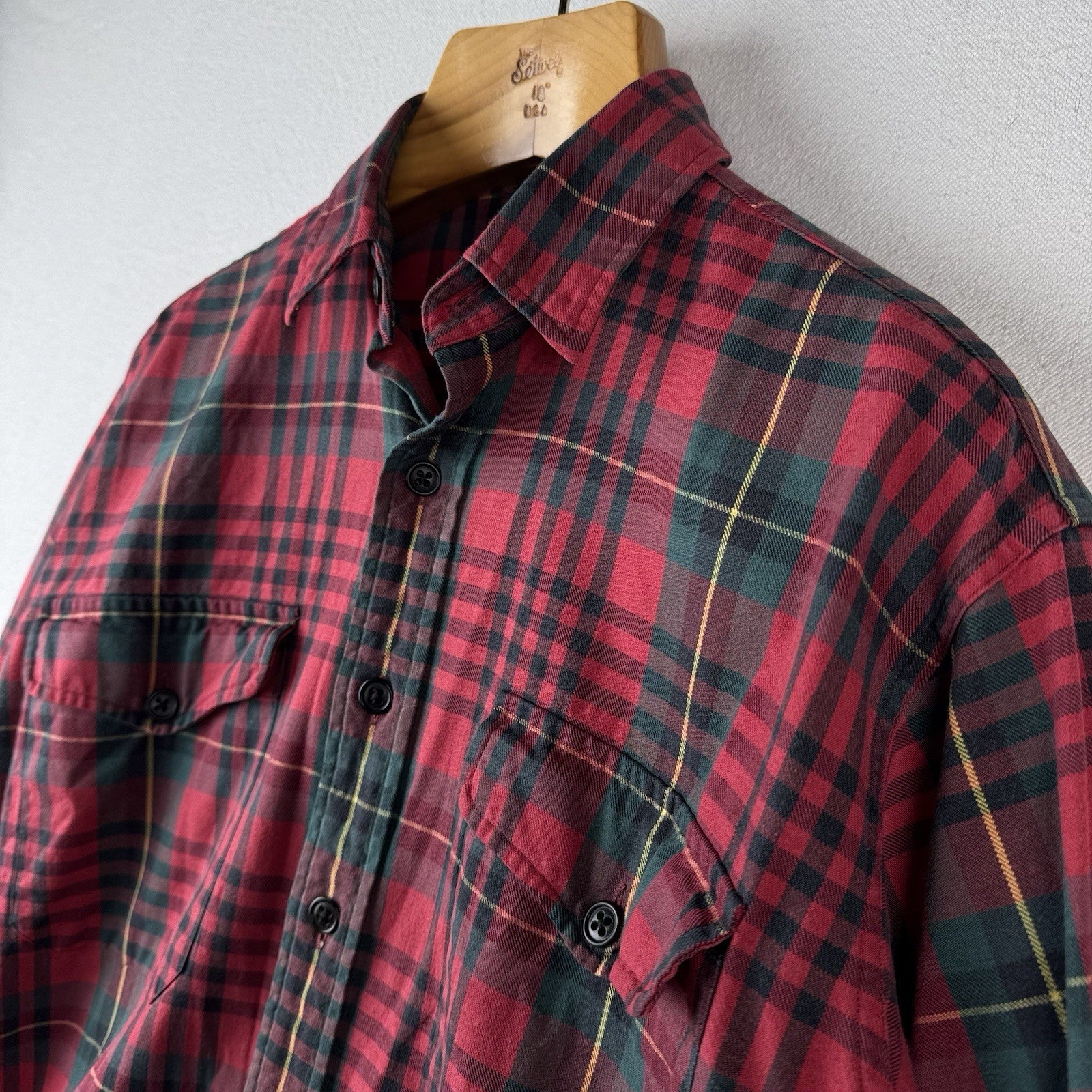 90’s Vtg Polo Ralph Lauren Tartan Plaid Wool Blend Flannel Shirt Men's M Red