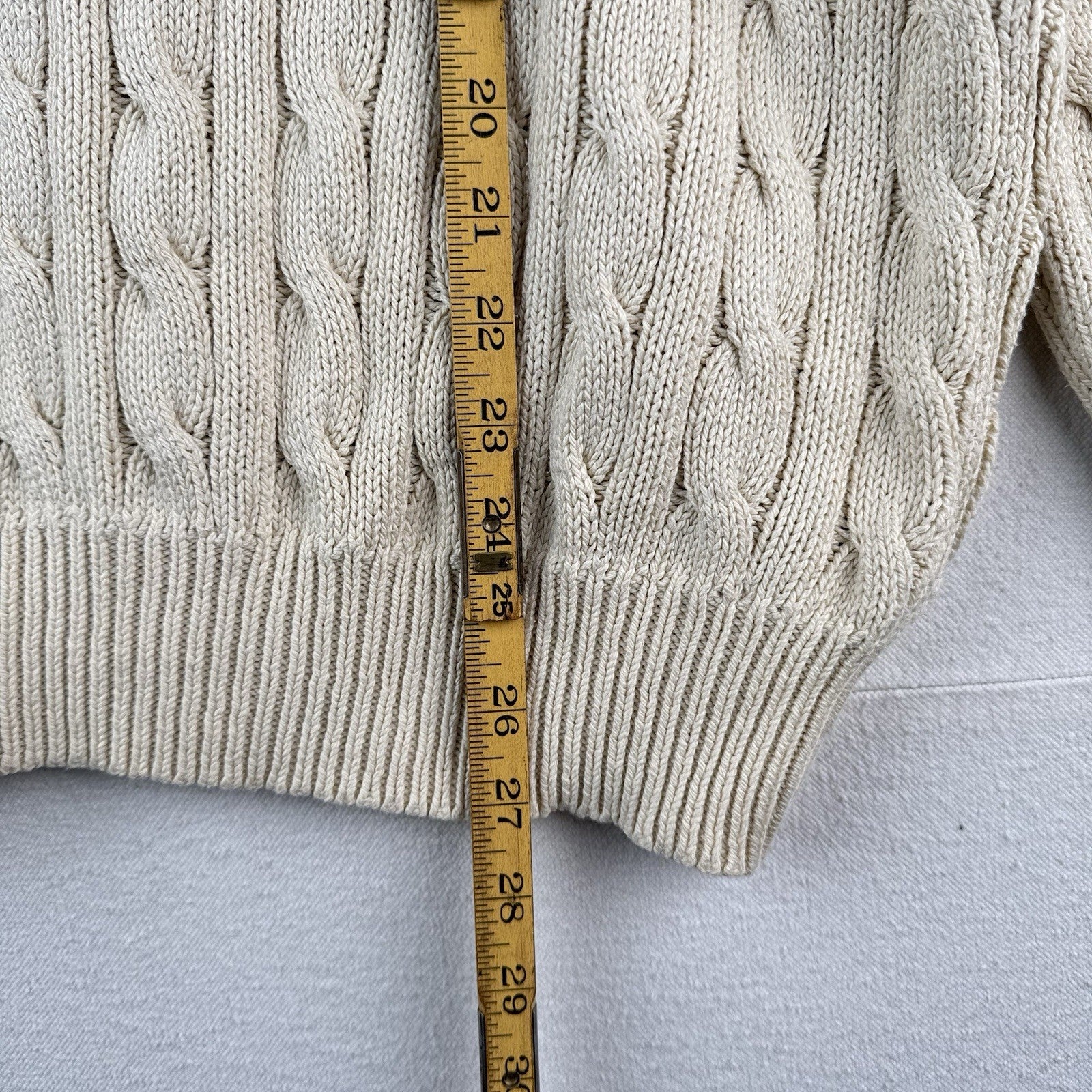 Vintage Polo Ralph Lauren Mens XL Cream Collared Cable Knit Sweater Pima Cotton