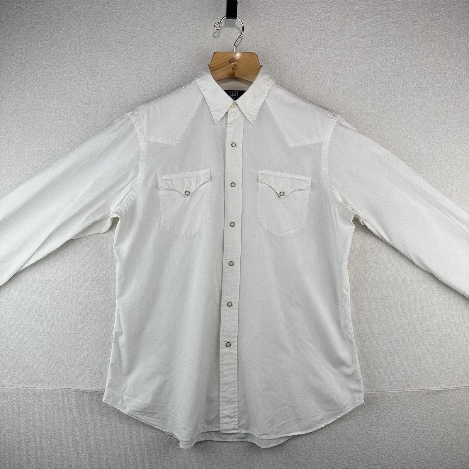 90’s Vintage Polo Ralph Lauren Mens L Western Classic Fit Pearl Snap Shirt Ivory