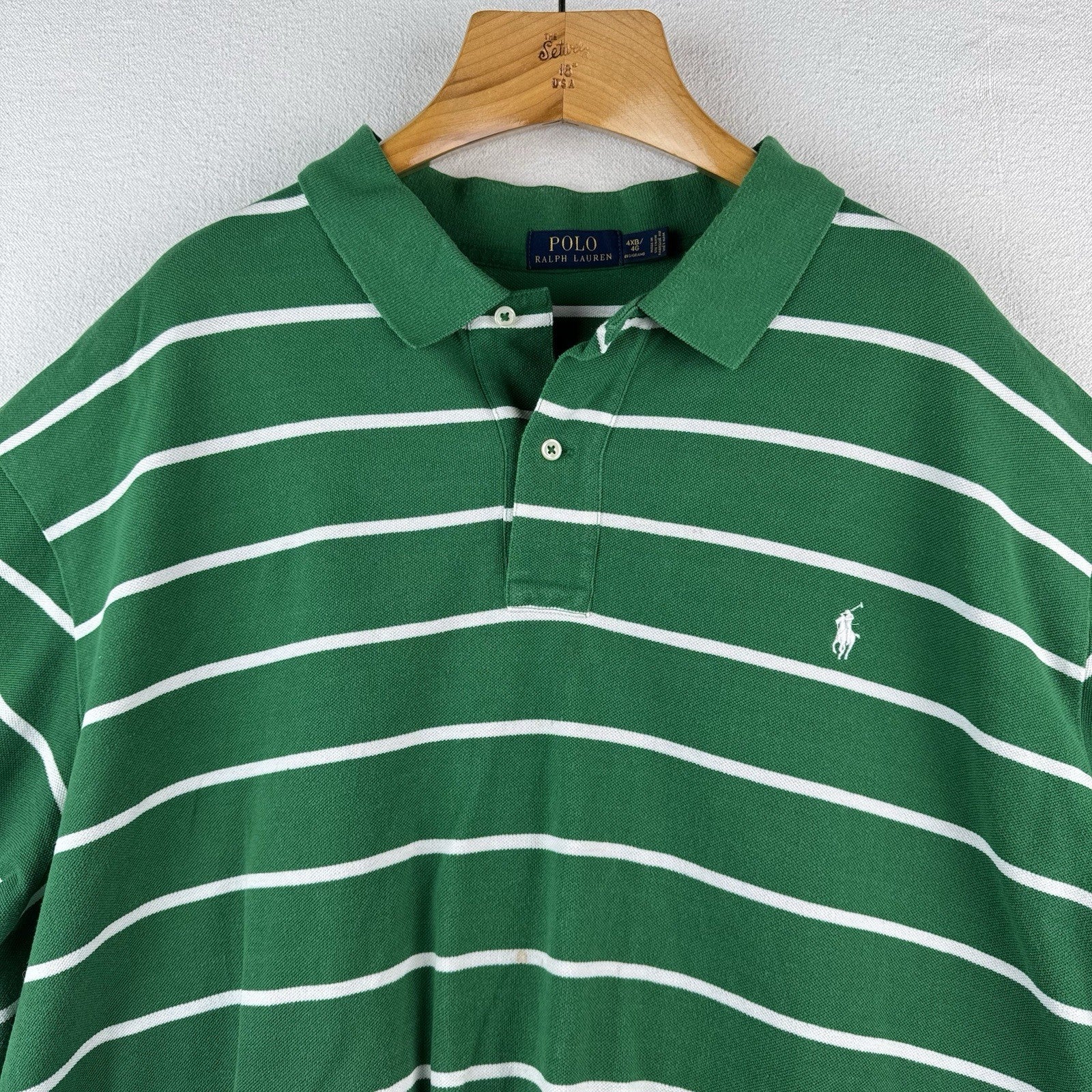 Polo Ralph Lauren Mens’s 4XB Striped Short Sleeve Polo Green White Stripe *Read