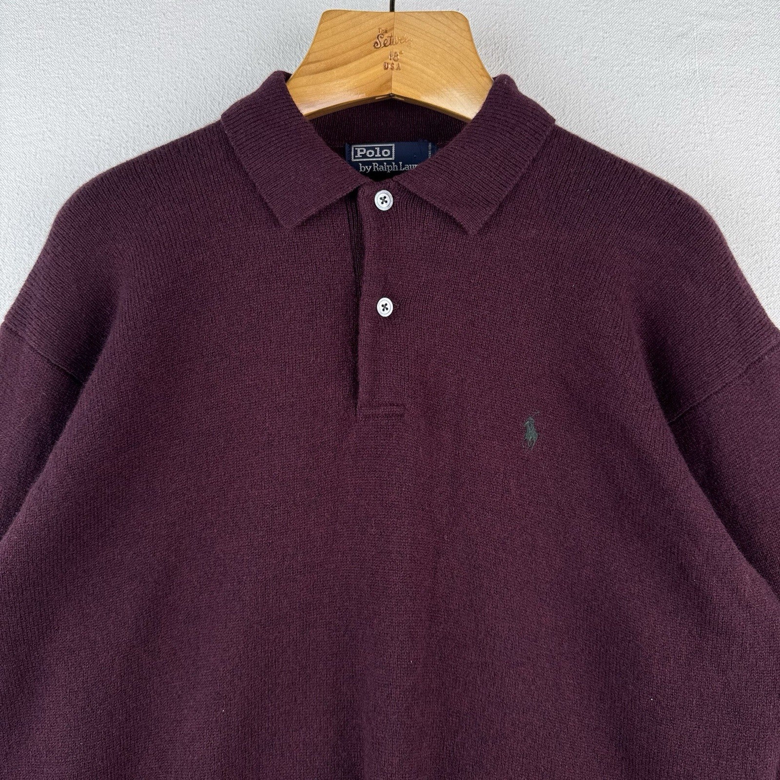 Polo Ralph Lauren 100% Lambswool Long Sleeve Polo Sweater Men's Large Burgundy