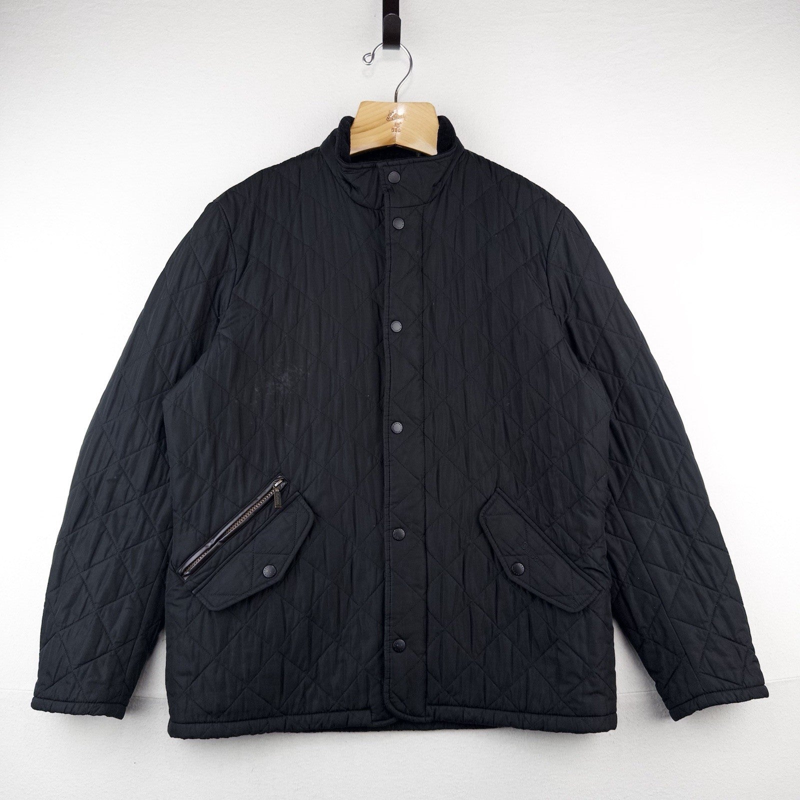 Barbour Men's L Chelsea SportsQuilt Black Quilted Jacket Chore Car Coat *Read