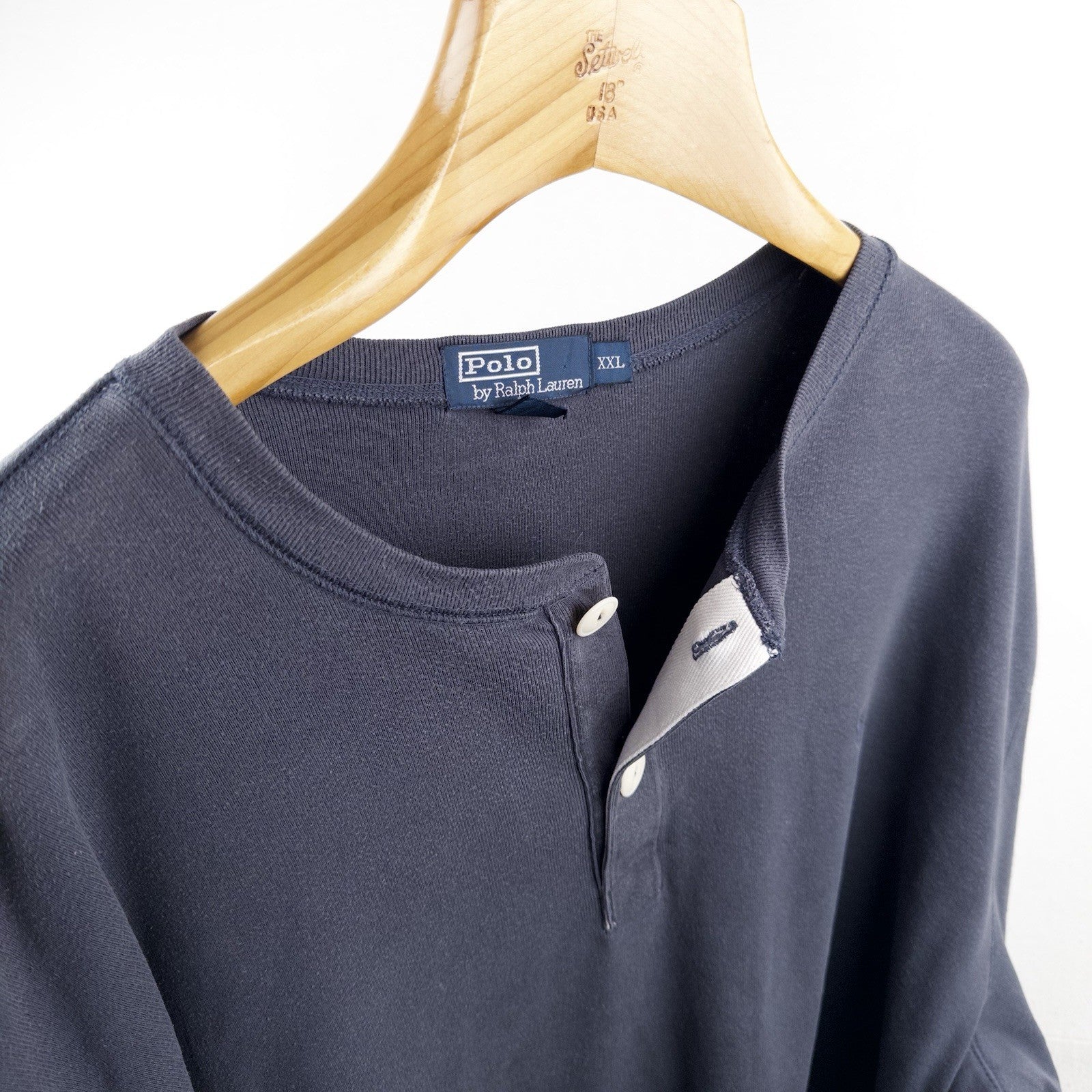 90’s Vtg Polo Ralph Lauren 2-button Henley Long Sleeve Blue Tee Shirt Mens 2XL