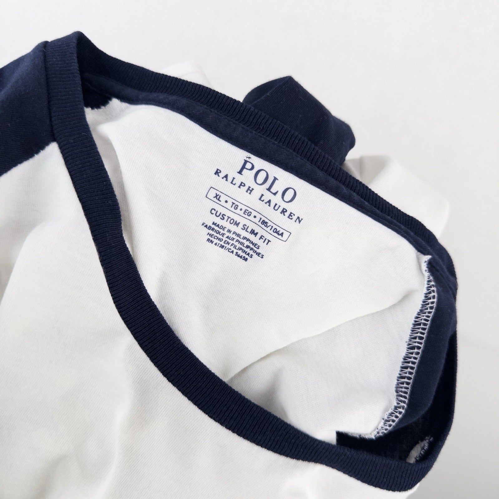 Polo Ralph Lauren Baseball T-Shirt Chest Logo Long Sleeve Mens XL Blue White