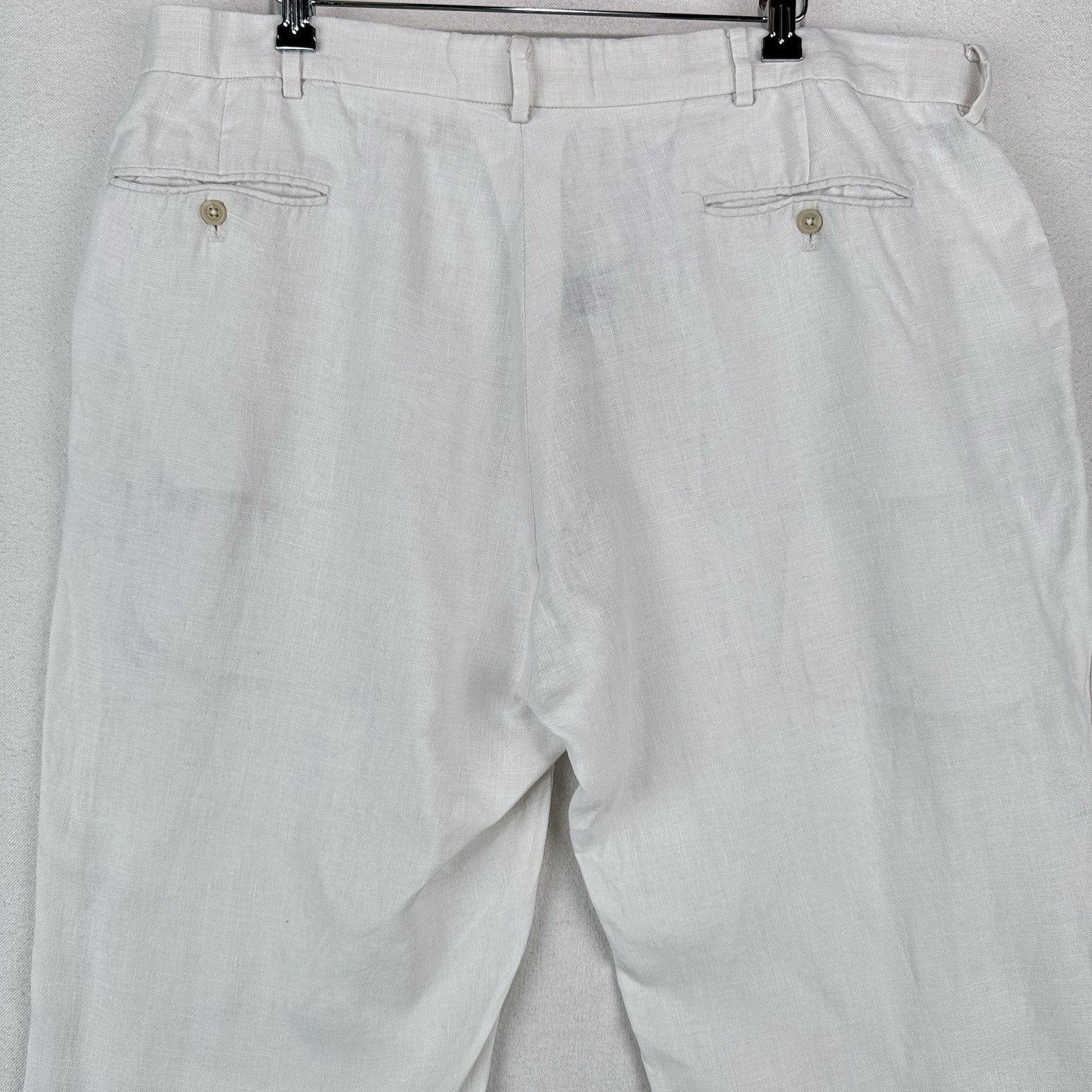 90’s Vtg Polo Ralph Lauren Mens 40x34 (38x32) Bone White Linen Pants Flat Front