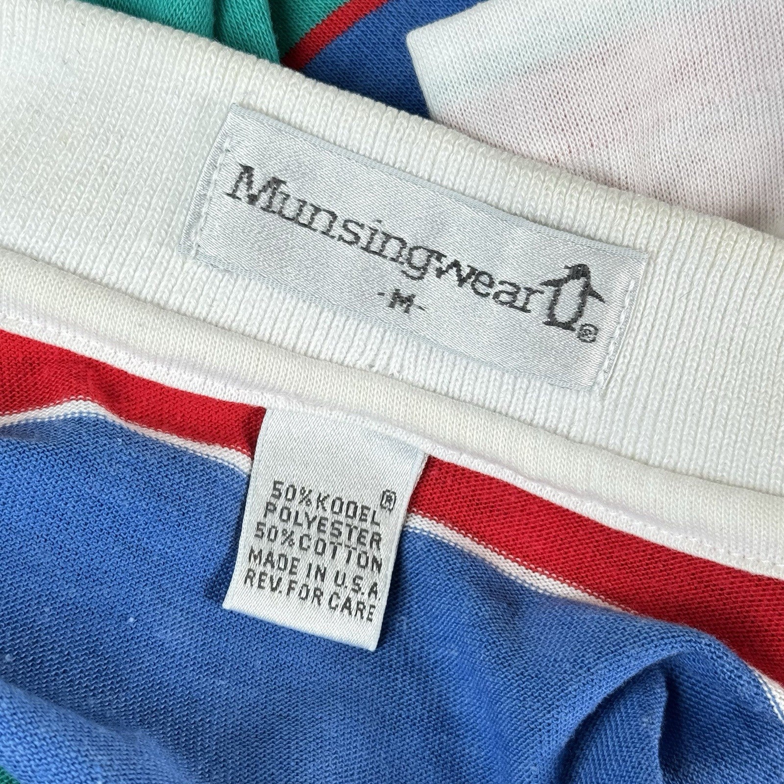 Vintage Munsingwear Polo Men’s Shirt L Striped Red White Blue Pocket Made in USA