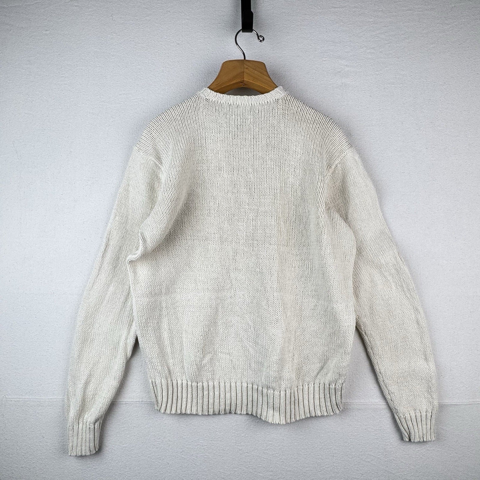 90’s Vintage Polo Ralph Lauren Sweater Men’s Large Ivory Linen Pullover