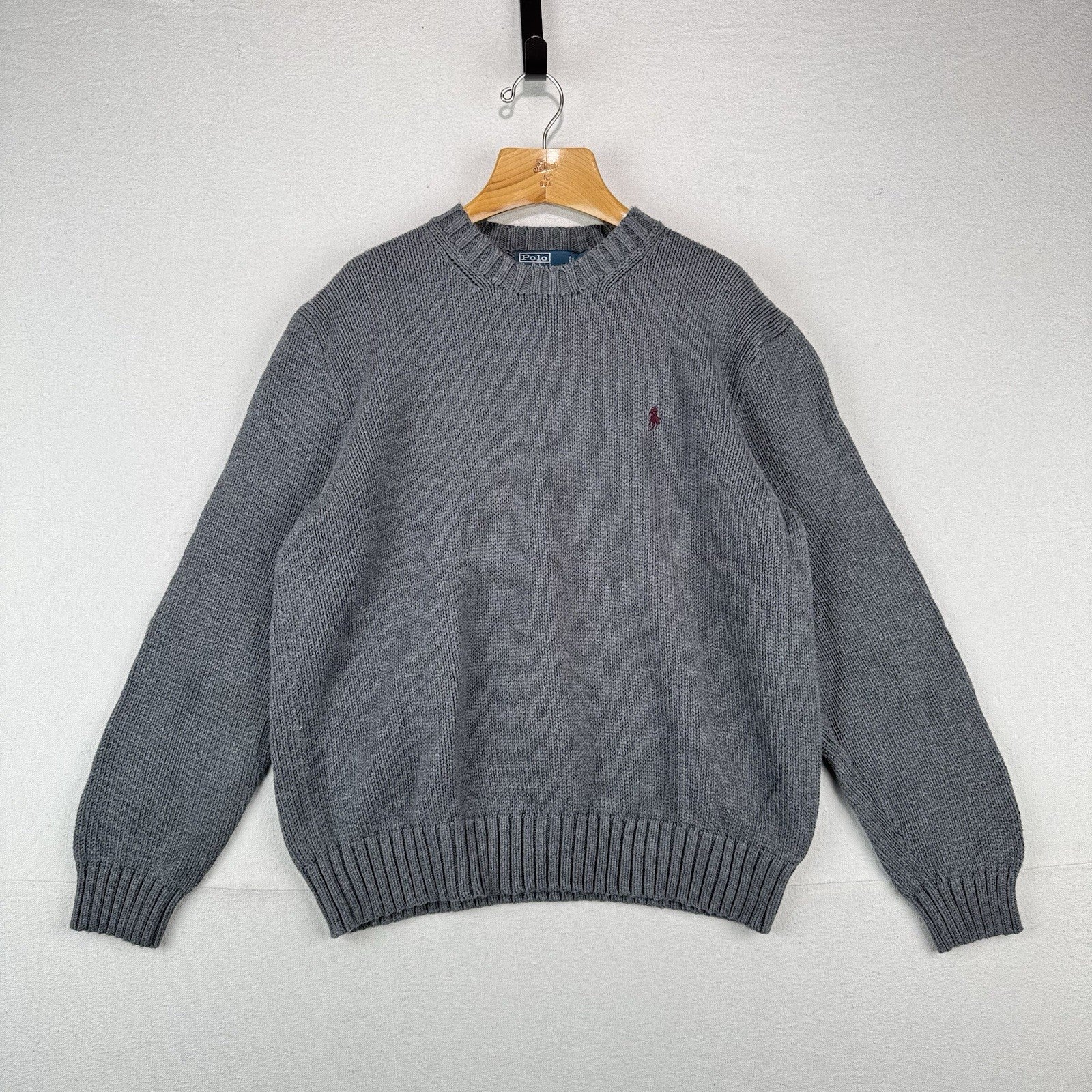 90’s Vtg Polo Ralph Lauren Sweater Men’s XL Gray Cotton Crewneck Heavyweight