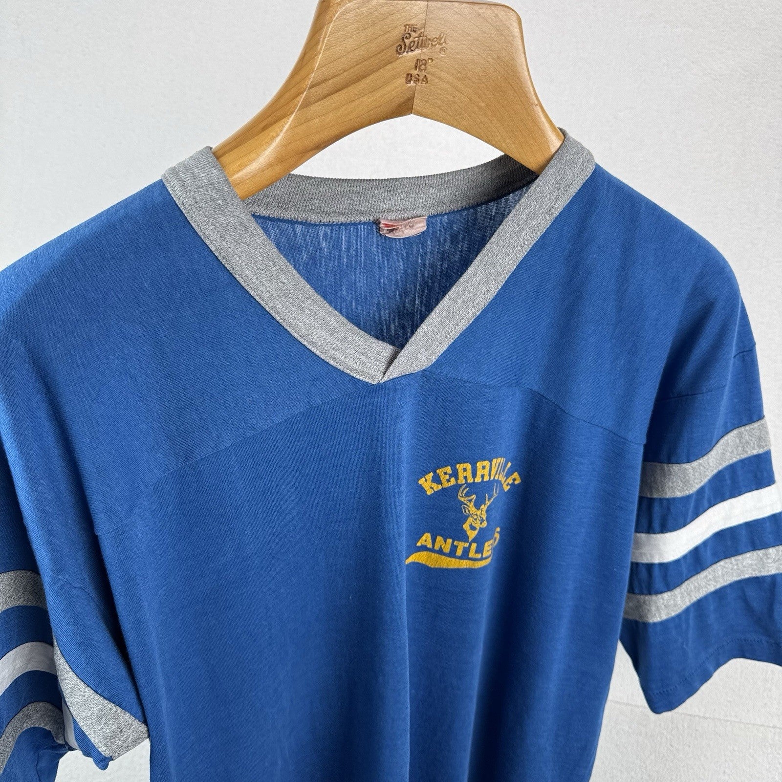 70’s Vtg Kerrville Antlers Tivy High School XL Jersey Shirt V-neck Made in USA