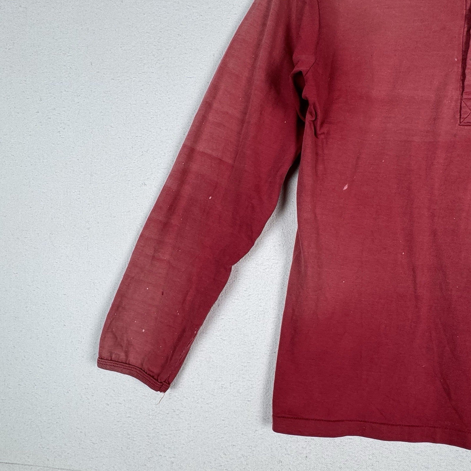 True Vintage 50s Kids Small Faded Distressed Red Henley Shirt Made In USA