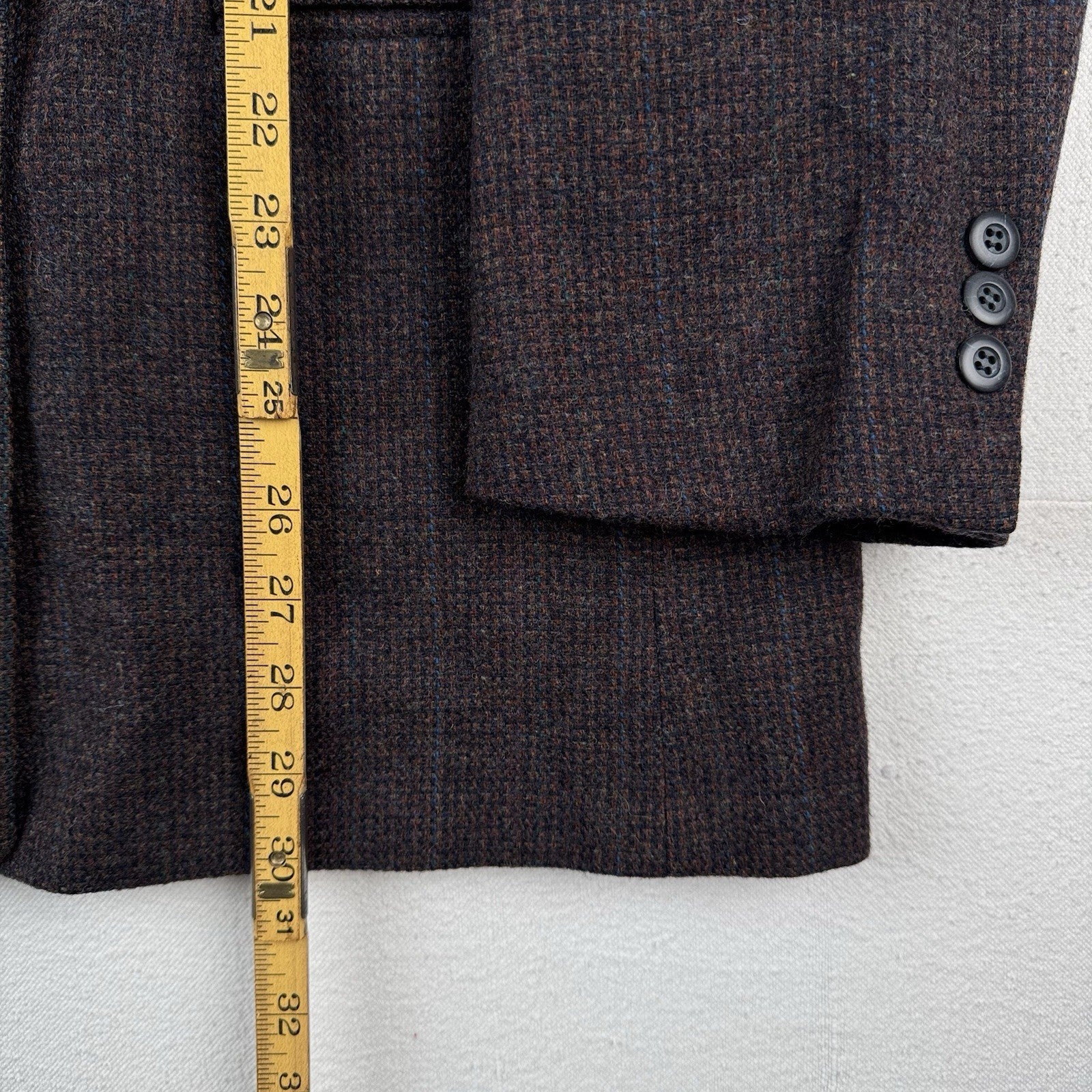 Vintage Kuppenheimer 42R Relaxed Brown Blue Tweed Double Breasted Wool USA