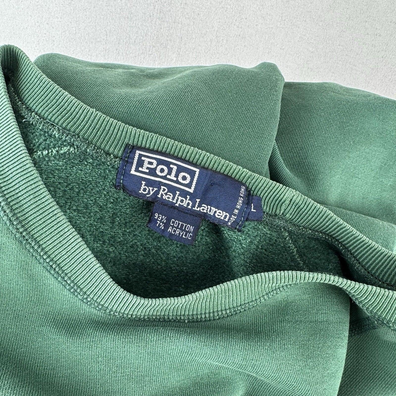 90’s Vtg Polo Ralph Lauren Crew Raglan Sweatshirt Men’s Large Green Sun-Faded