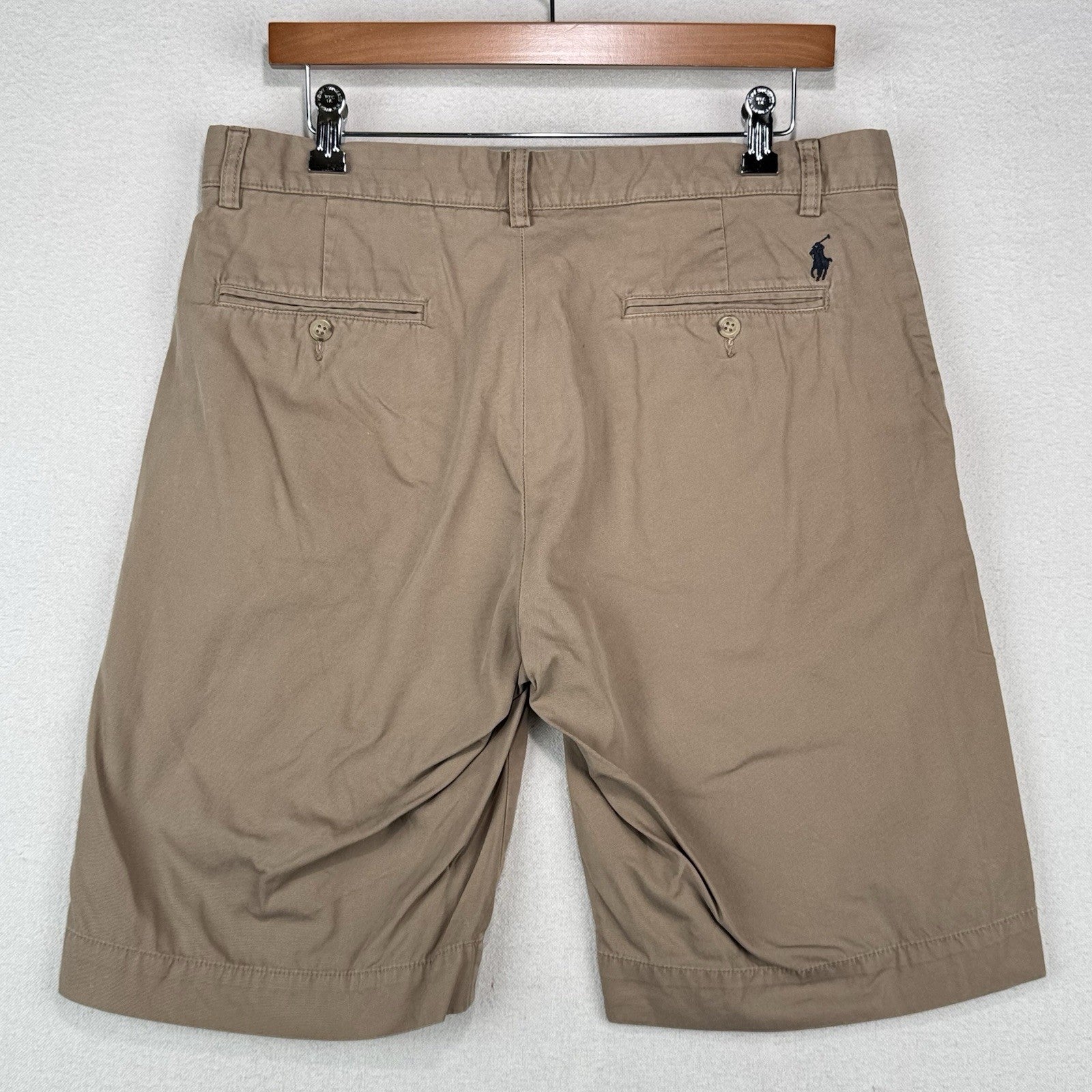 90's Vtg Polo Ralph Lauren Chino Shorts Men's 33x10 Tan Khaki Flat Front *Read