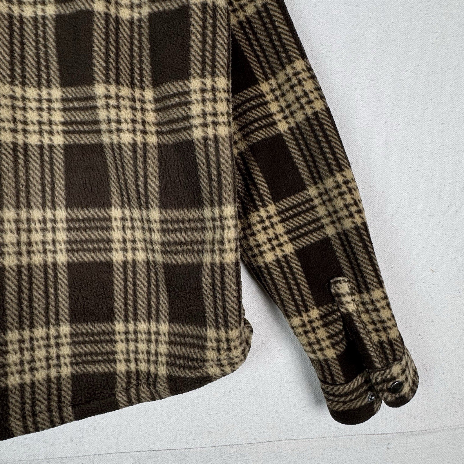 Eddie Bauer Boys Thick Fleece Sherpa Lined Jacket Shirt Brown Plaid Size 14/16