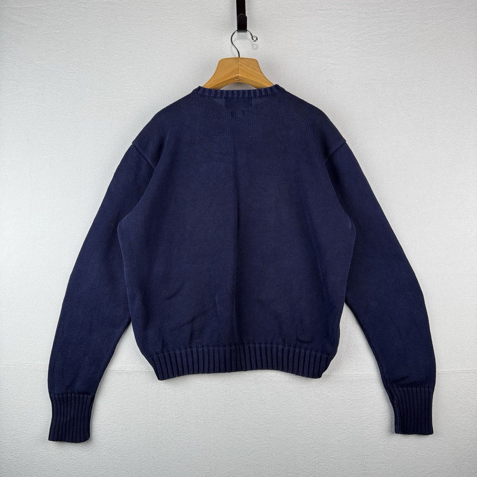 90's Vintage Polo Ralph Lauren Sweater Men's XL Navy Blue Knit Crewneck Red Pony
