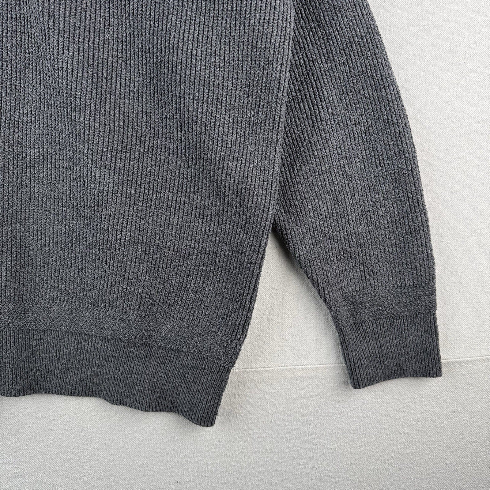 Vtg LL Bean Henley Fisherman Sweater Men’s Large Gray 1/4 Button Heavy