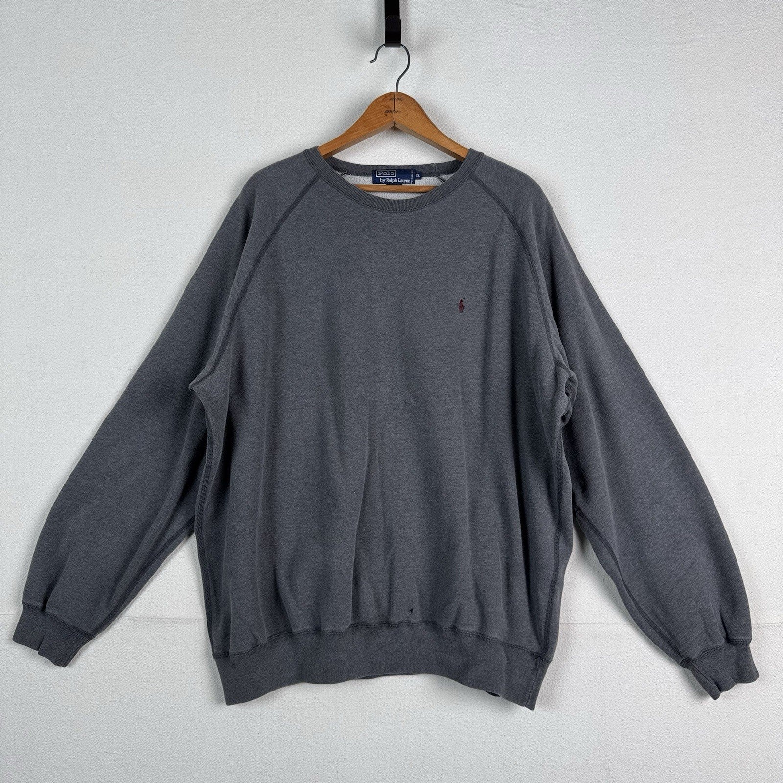 Vintage 90s Ralph Lauren Mens Medium Faded Crewneck Sweatshirt Heather Gray