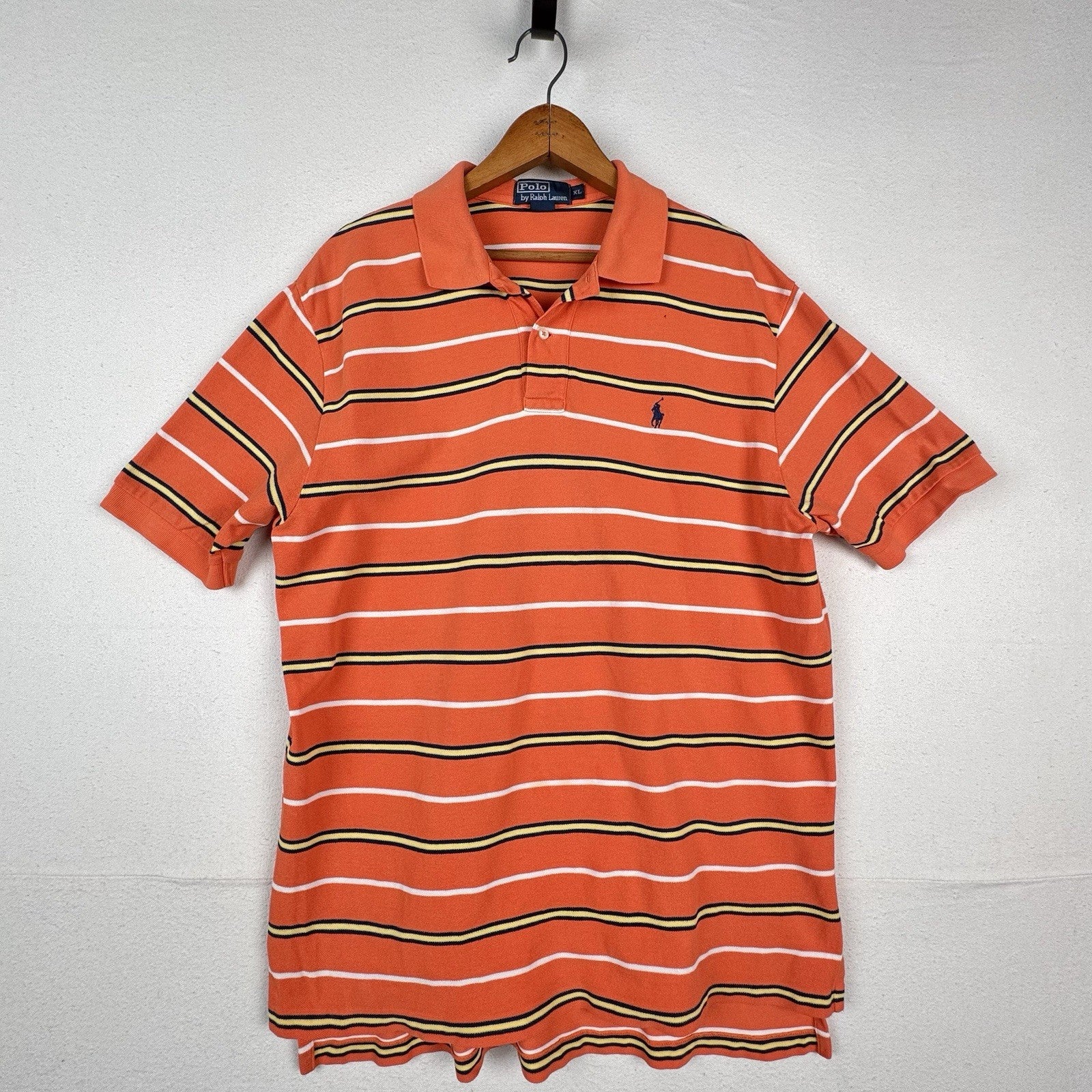 Vintage Polo Ralph Lauren Men's XL Orange Stripes Short Sleeve Polo Shirt