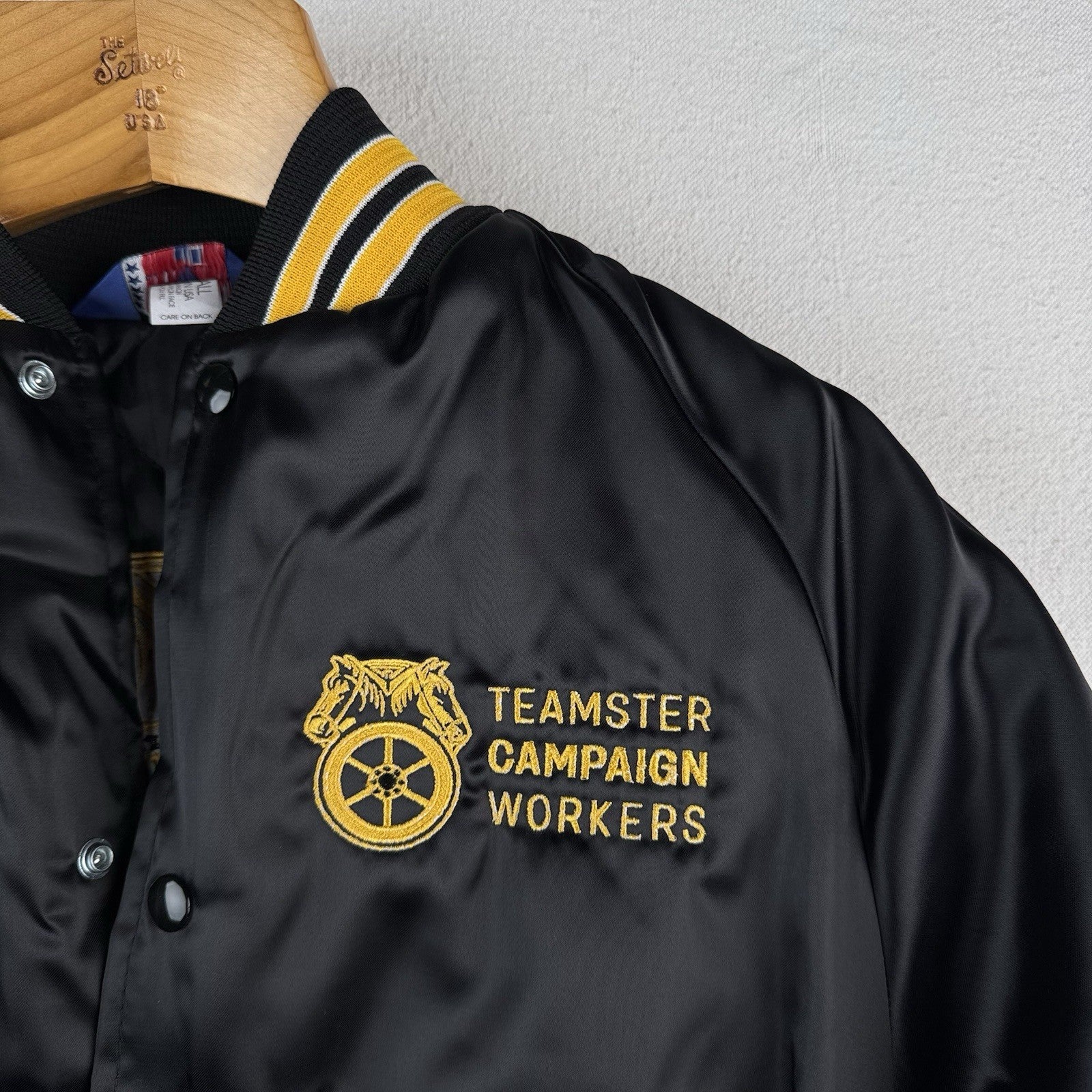 Teamsters Campaign Worker Black Satin Bomber Jacket Men's Small Made USA