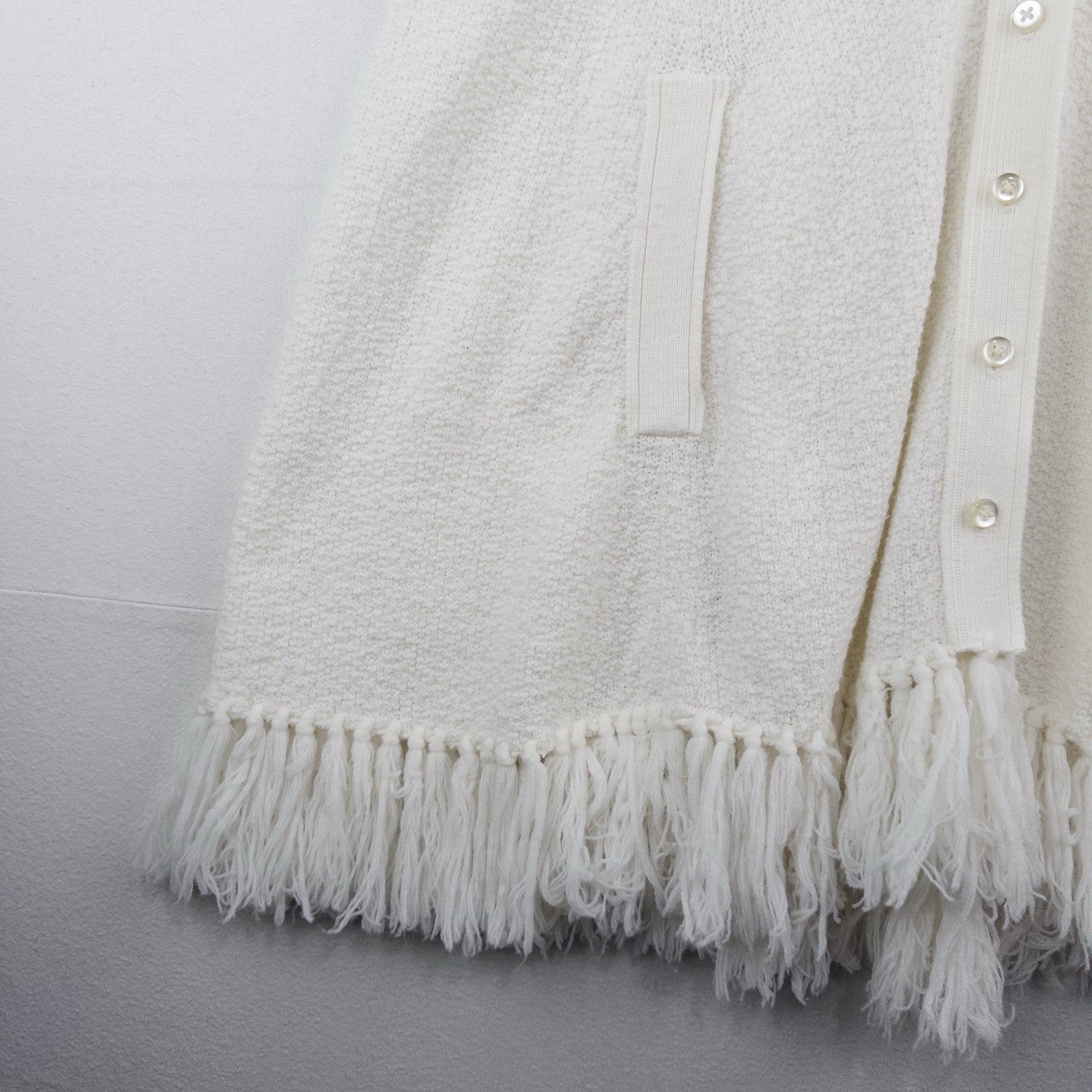60’s Vtg Rosanna "Wintuk" Cream Knit Fringe Button Front Cape Sweater One Size