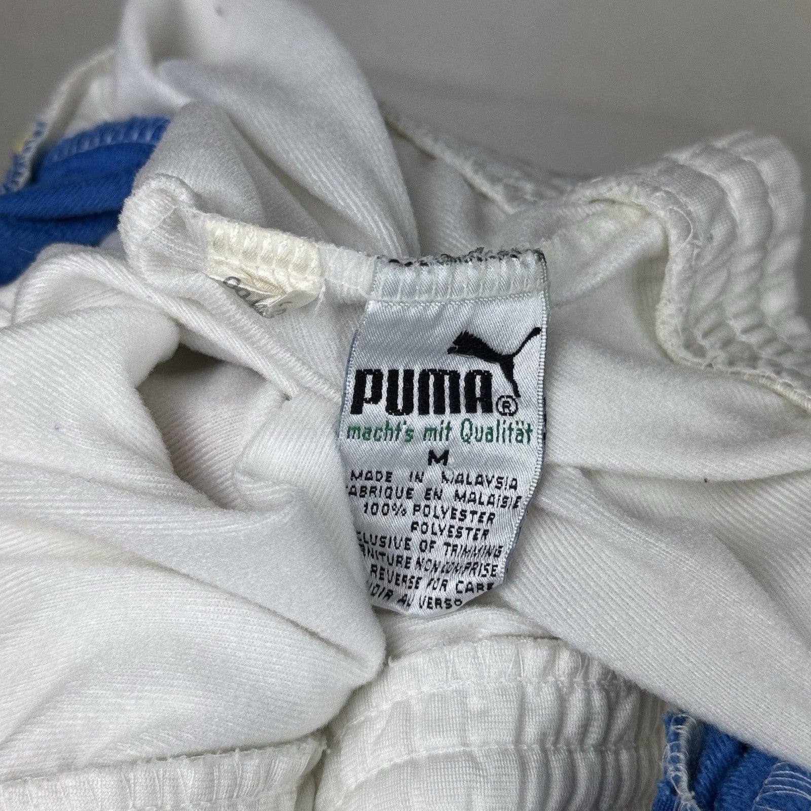 Vintage 80’s Puma Track Pants Embroidered Logo White Blue Yellow